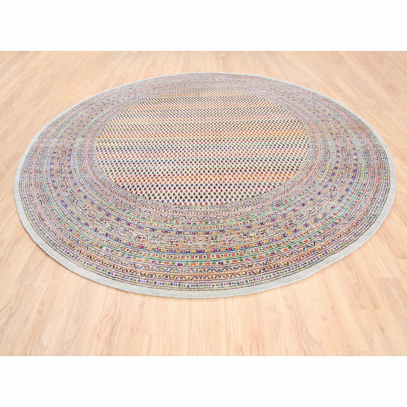 12’x12′ Round Colorful Silk With Wool Saroogh Inspired Hand Knotted Rug R62321