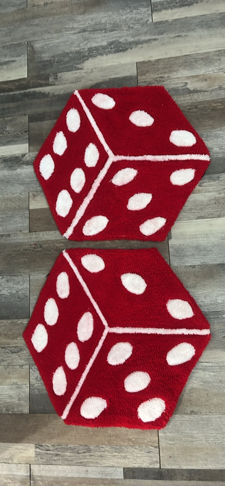 Red dice handmade rug in best quality, soft cushion with non slip backing