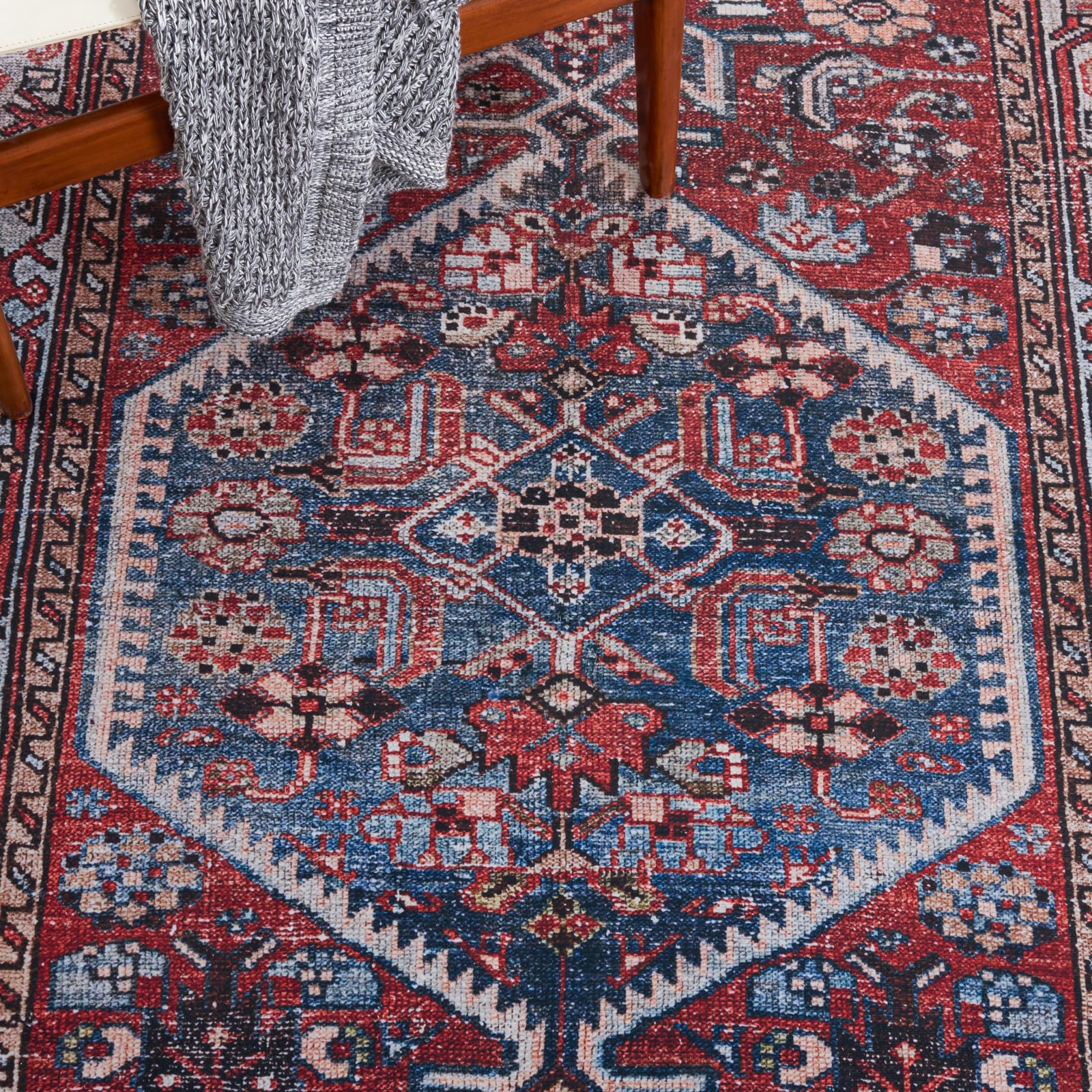Washable Rug Tucson Collection – 2’6′ x 8′ Runner, Rust & Blue, Slip Resistan…