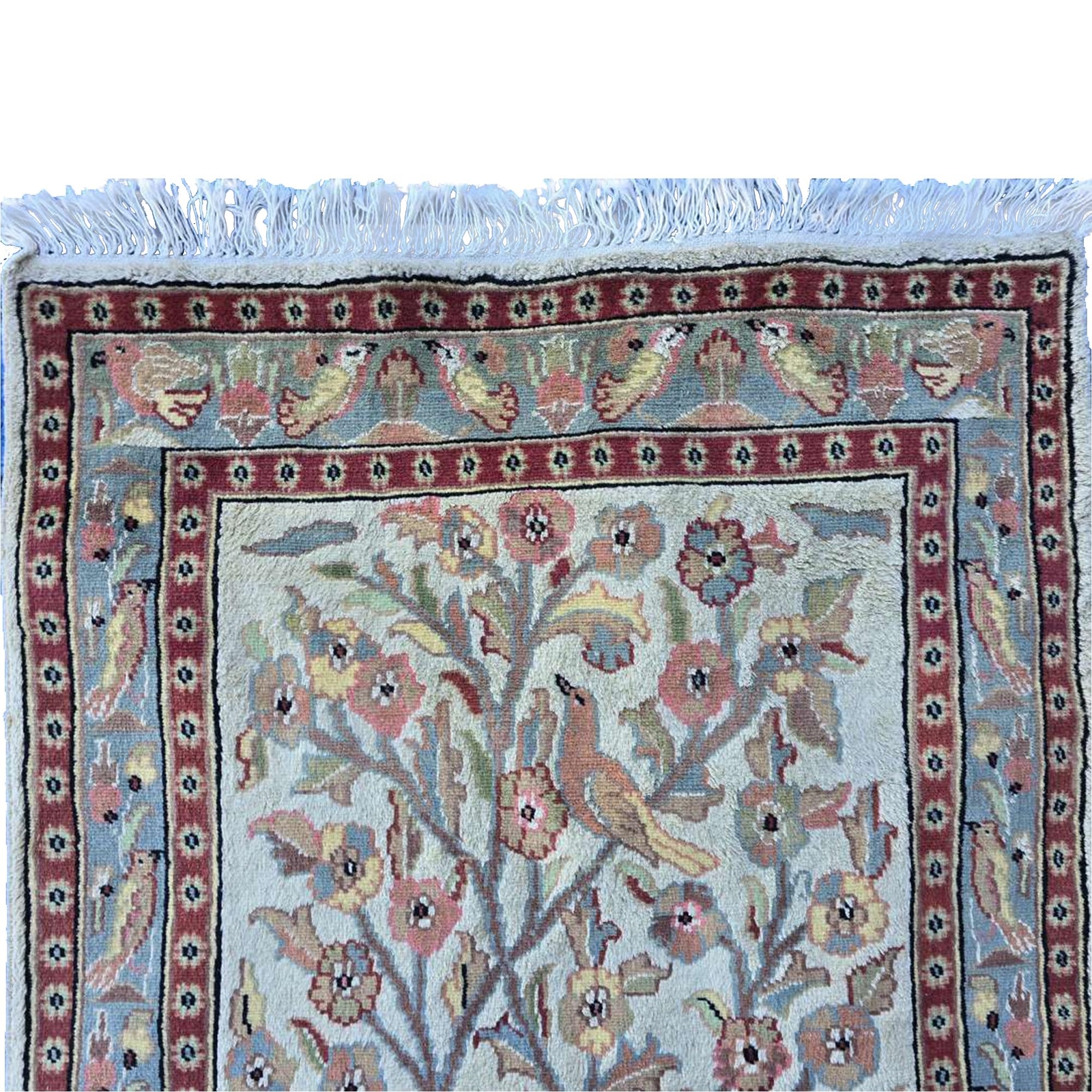 Area Rug Tree of Life Deer Birds Wool Silk Decor Hand Knotted Carpet (5.3×2.11)’