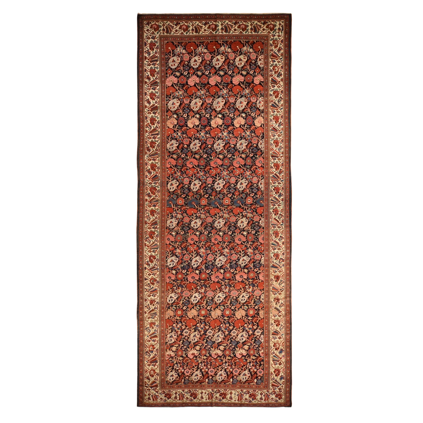 7’2″x19’3″ Midnight Blue Botanical Design Hand Knotted Pure Wool XL Rug R78467