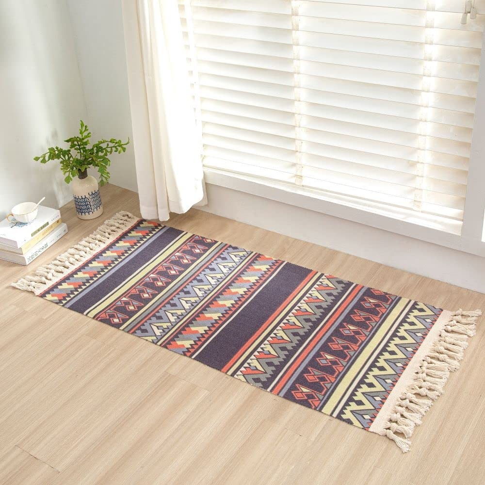 aoaoaoway Cotton Rug Soft Handwoven Fringe Rectangular Tapestry Boho for Kitc…