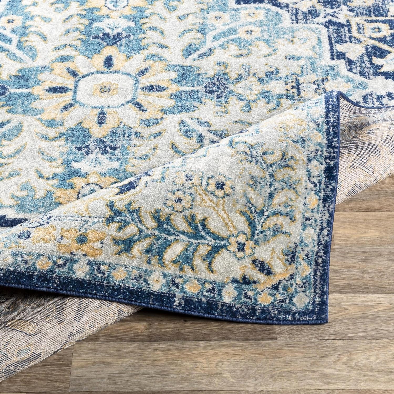 Area Rugs – 8×10 Odelia Vintage Boho Blue Aqua Slate Area Rug for Living Room