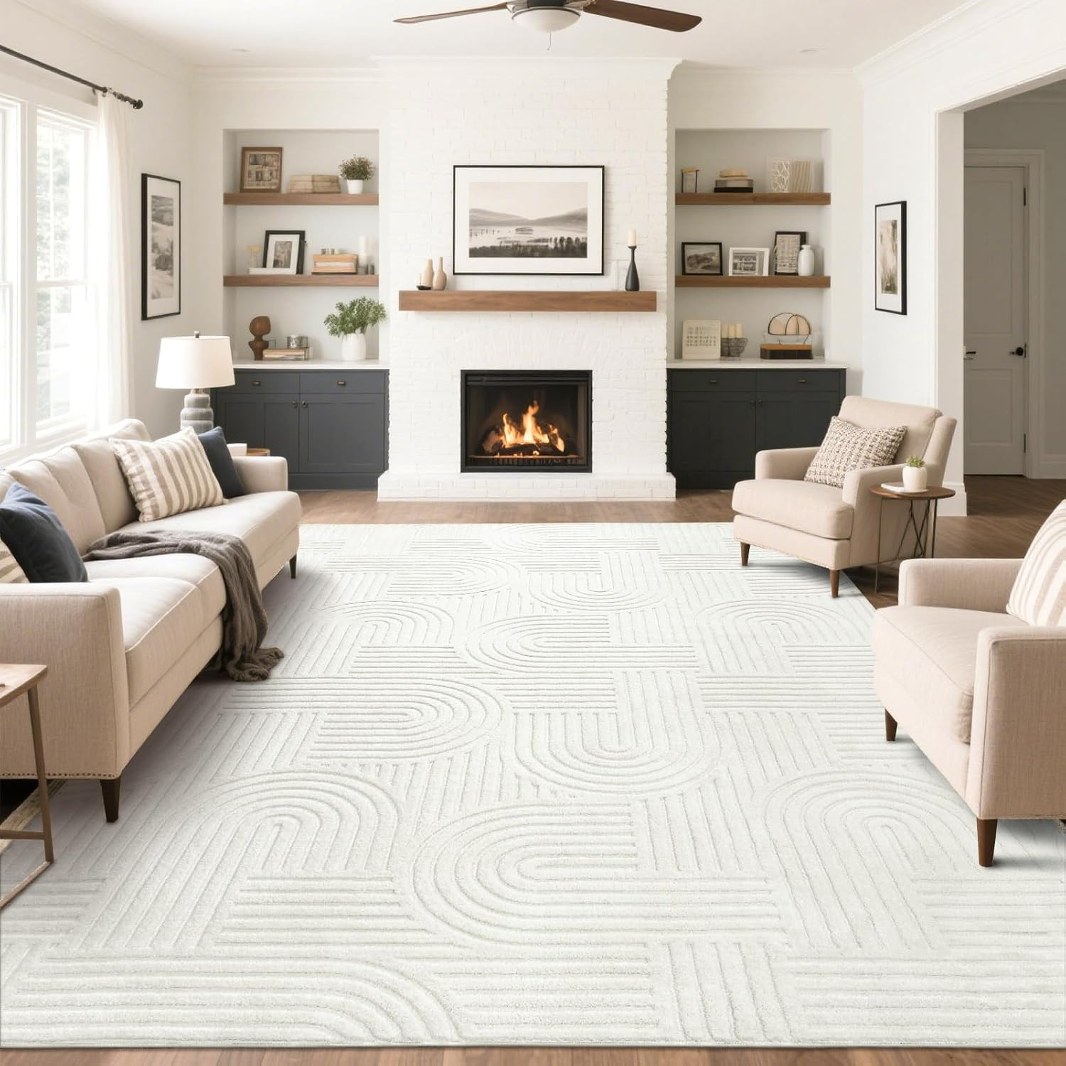 Soft Cozy Fluffy Arch Pattern High-Low Pile Area Rugs 8’X10′ Large Non Slip Wash