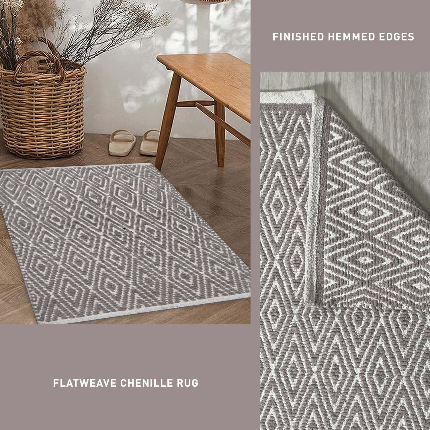 100% Cotton Diamond Rug Fully Reversible – Mat Size 21”x34”, Machine Washab…