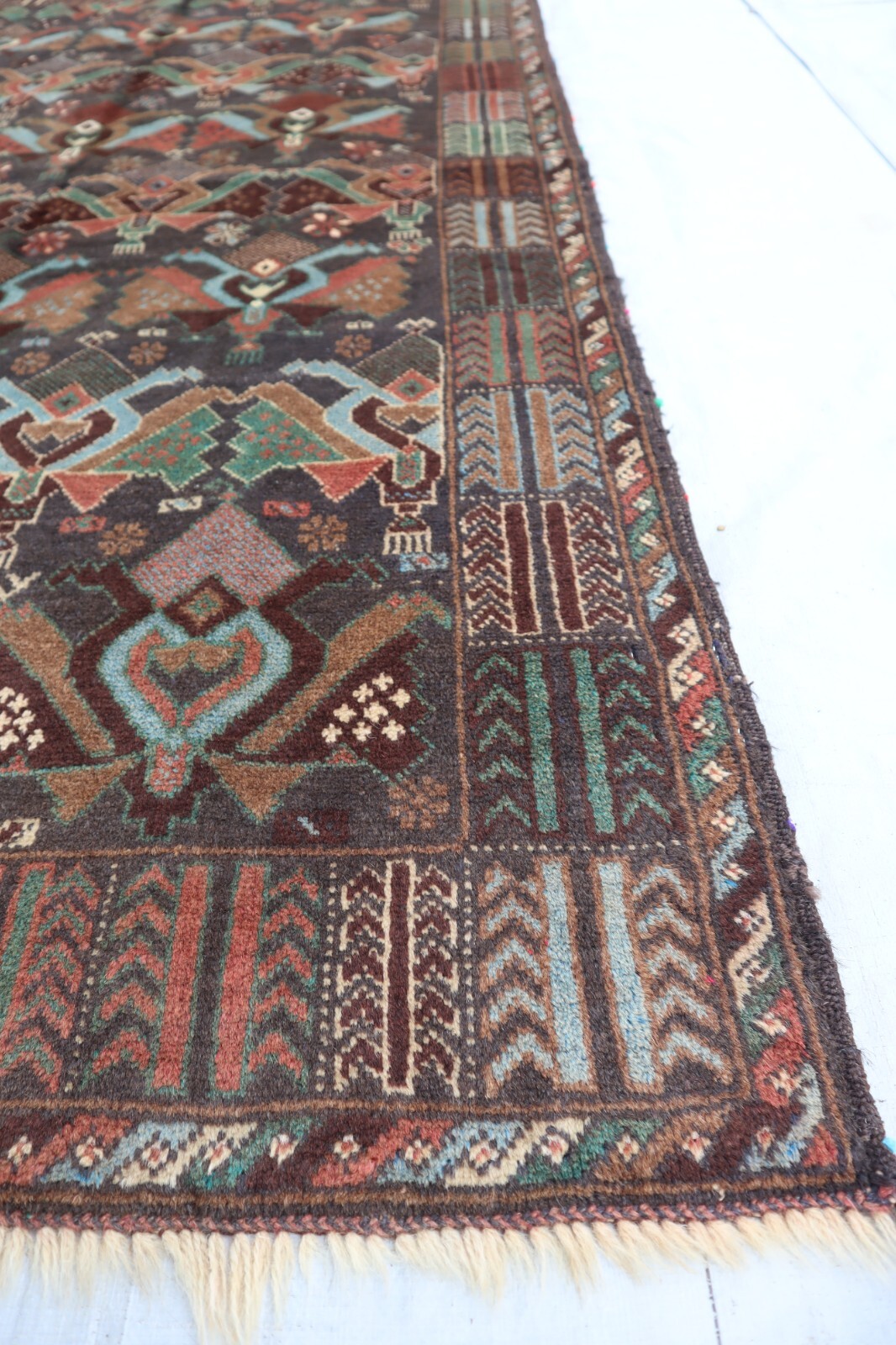 3’8×6’5 ft, Gray Afghan High Pile Geometric Rug, Fine Handmade Bohemian Area Rug