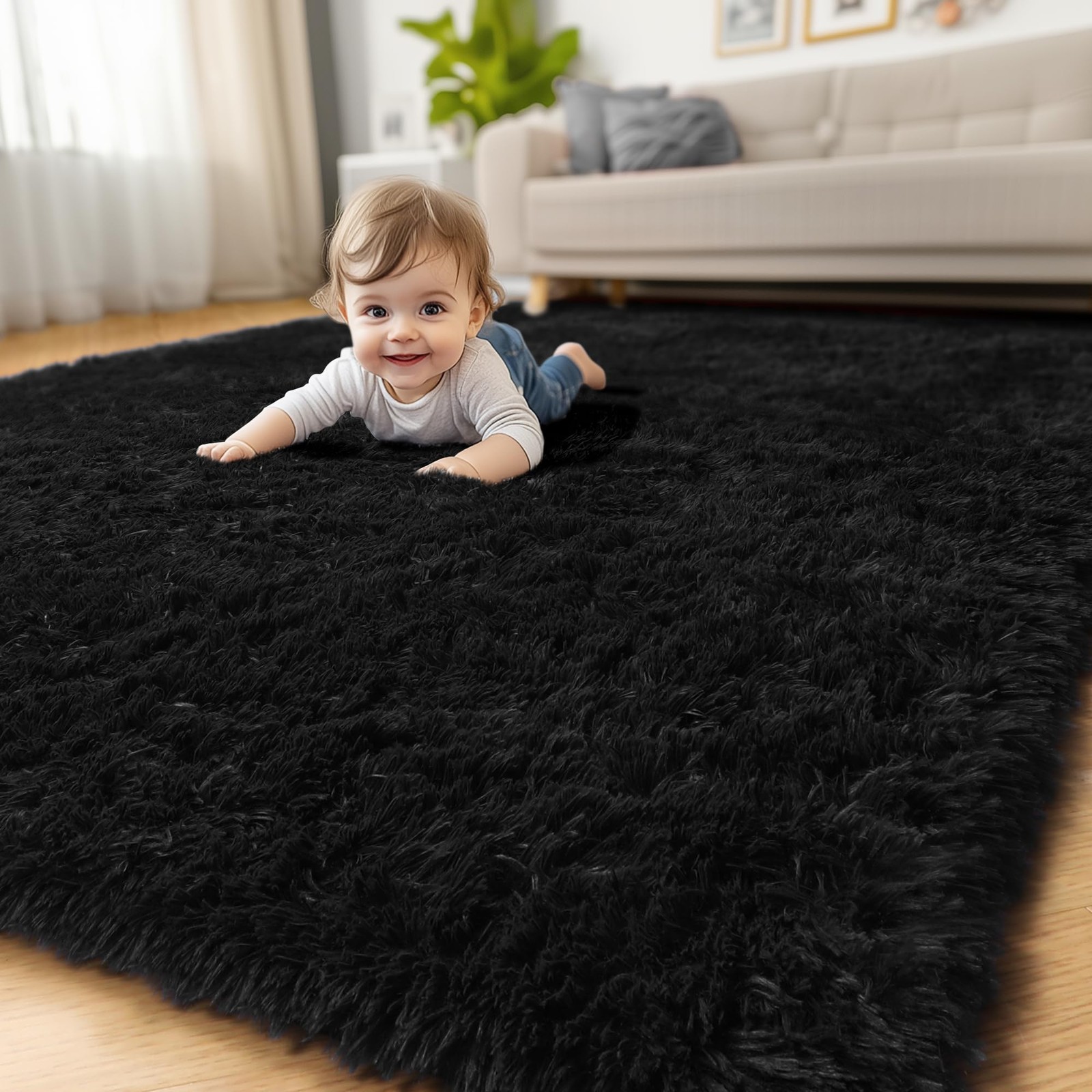 Amdrebio Black Area Rugs for Bedroom, 5×8, Large Fluffy Rug Living Room Decor