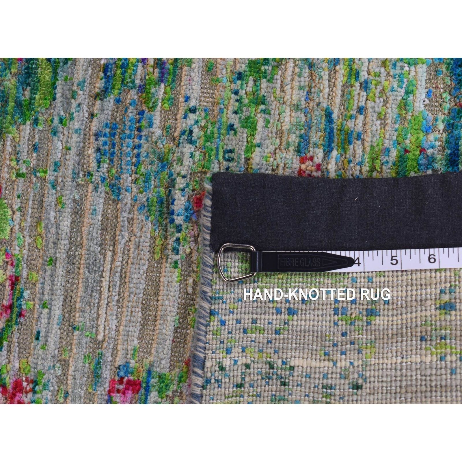 8’10” x 12’2″ Gray Abstract Design Sari Silk with Wool Hand Knotted Rug R87140