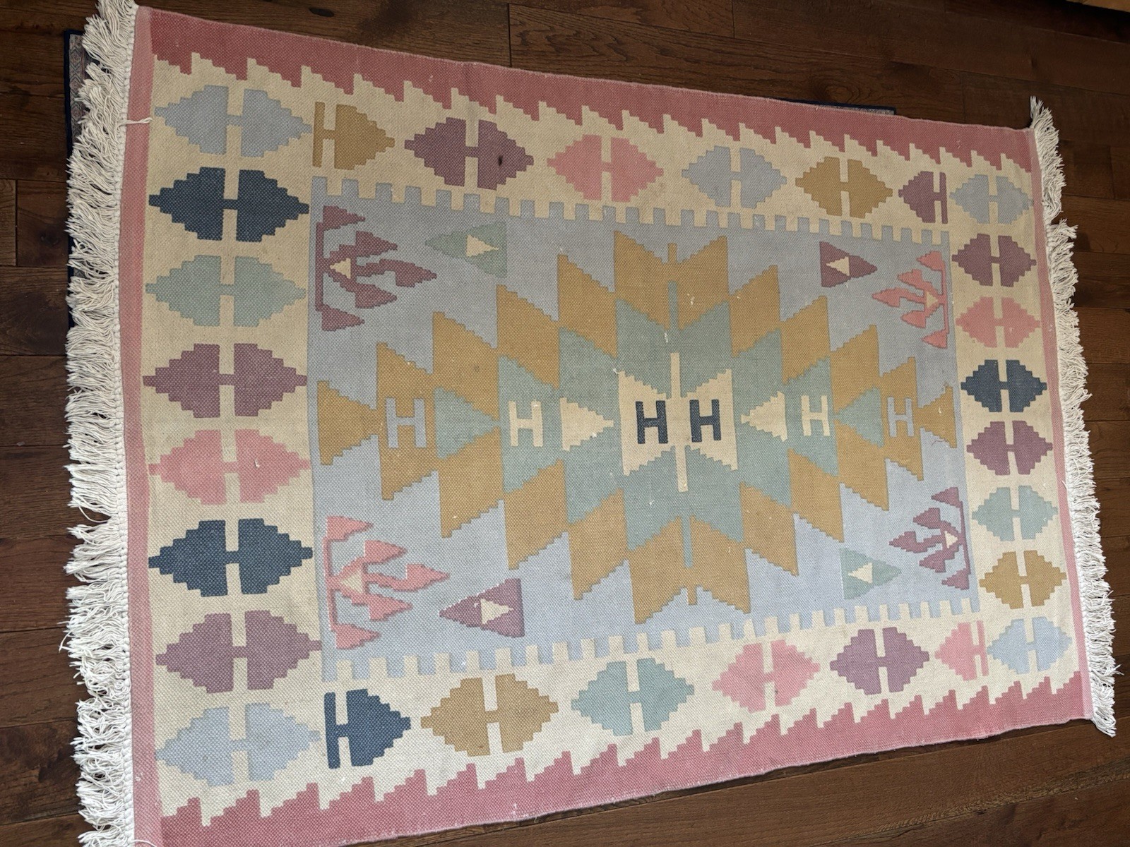 Urban Outfitters Isolde Kilim Printed Rug Cotton Geometric Pastels 4×6’