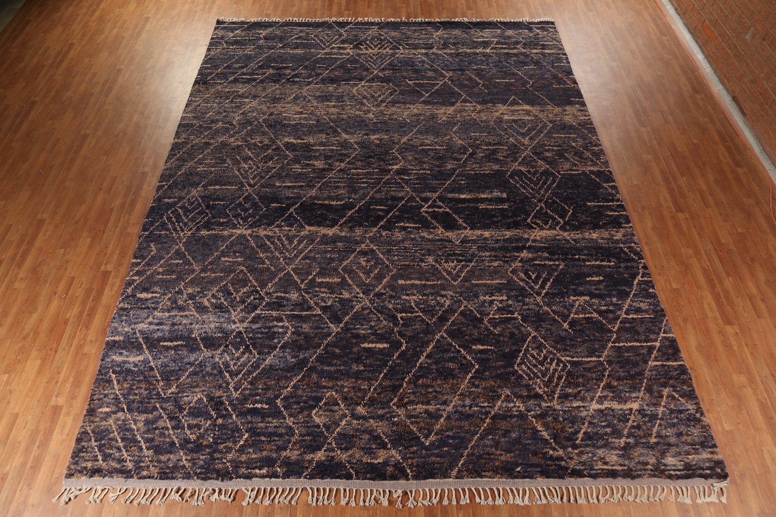 Luxury Hand-Knotted Contemporary Moroccan Wool Rugs Navy Blue Large 12×16 ft