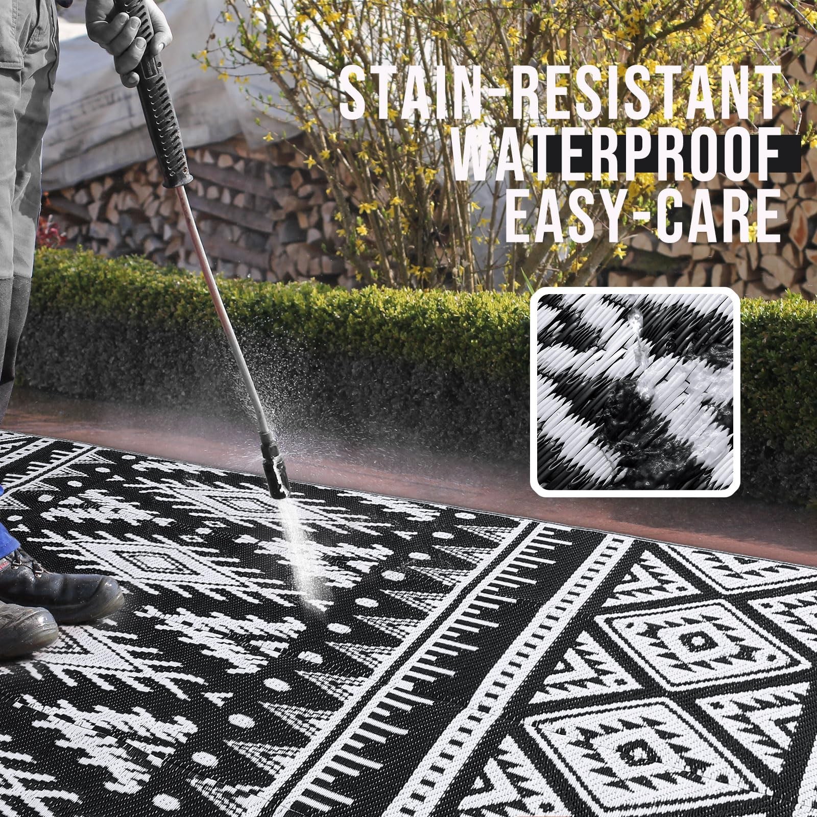Outdoor Rug Waterproof 5×8 ft, Reversible Outdoor Plastic Straw Rug, Boho Pat…