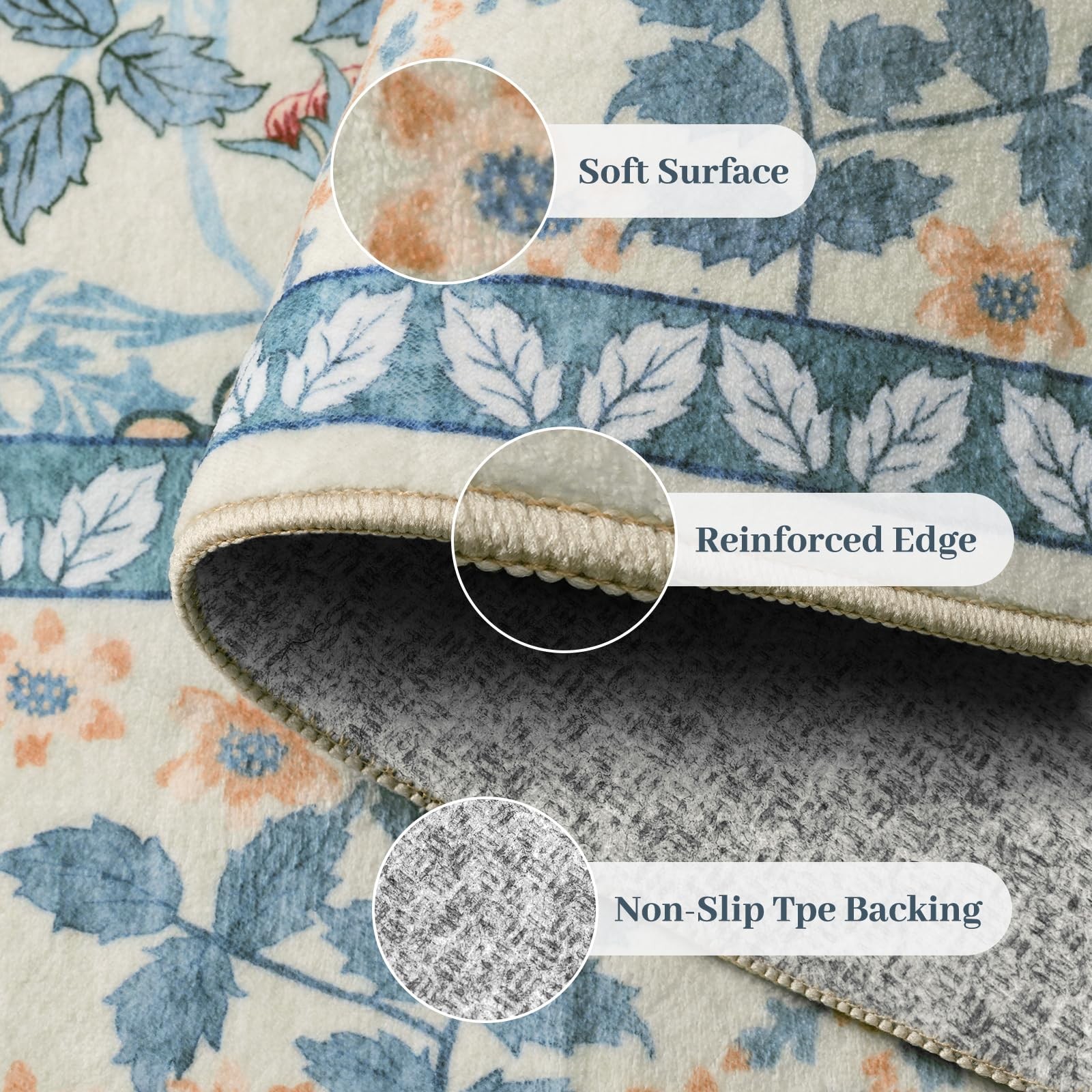 6×9 Area Rugs Living Room Rug – Floral Vintage Morris-Inspired Washable Carpe…