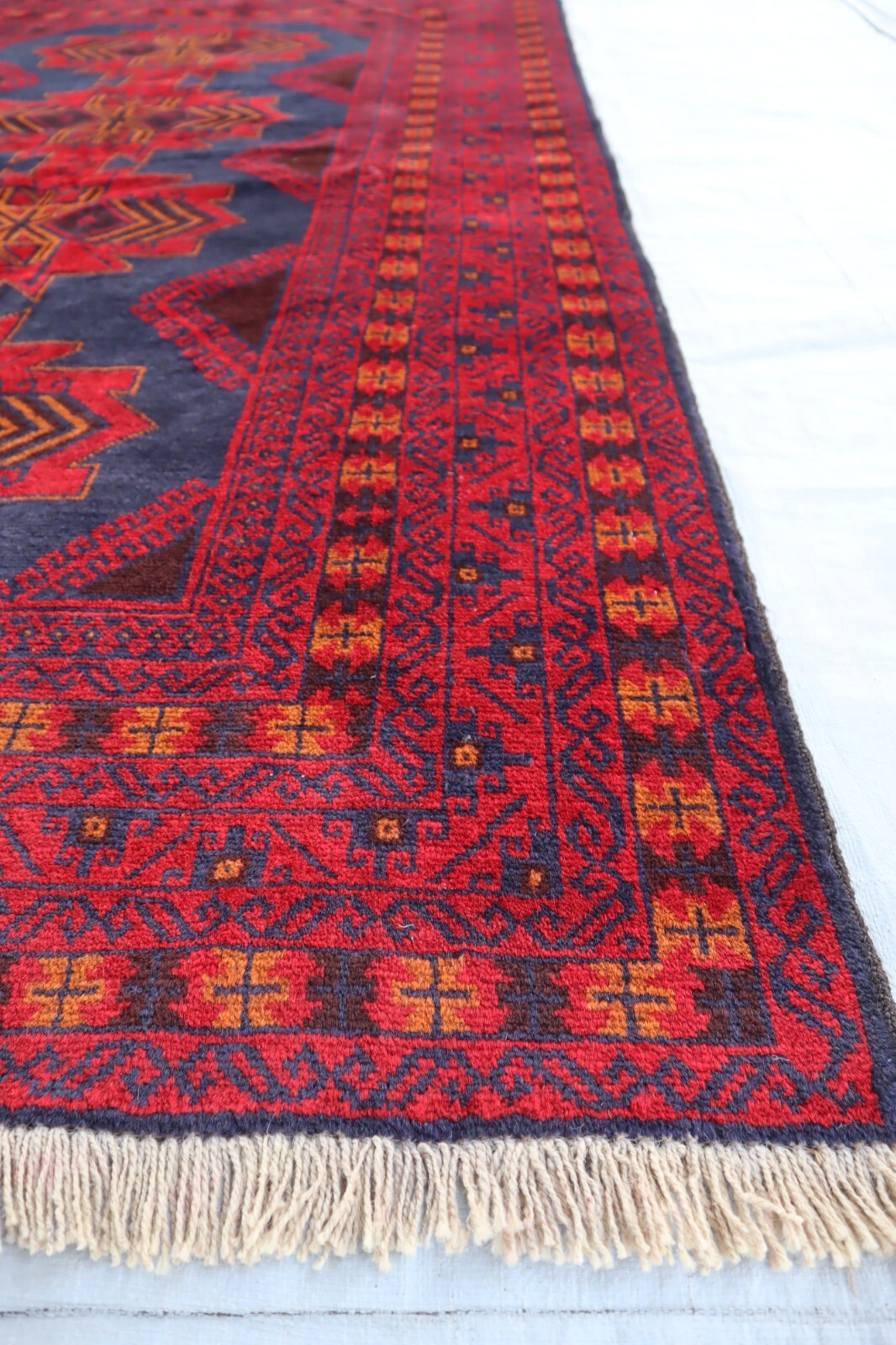 4×7 Afghan Antique Balouchi Rug, Gray Burgundy Turkman Handmade High Pile Rug