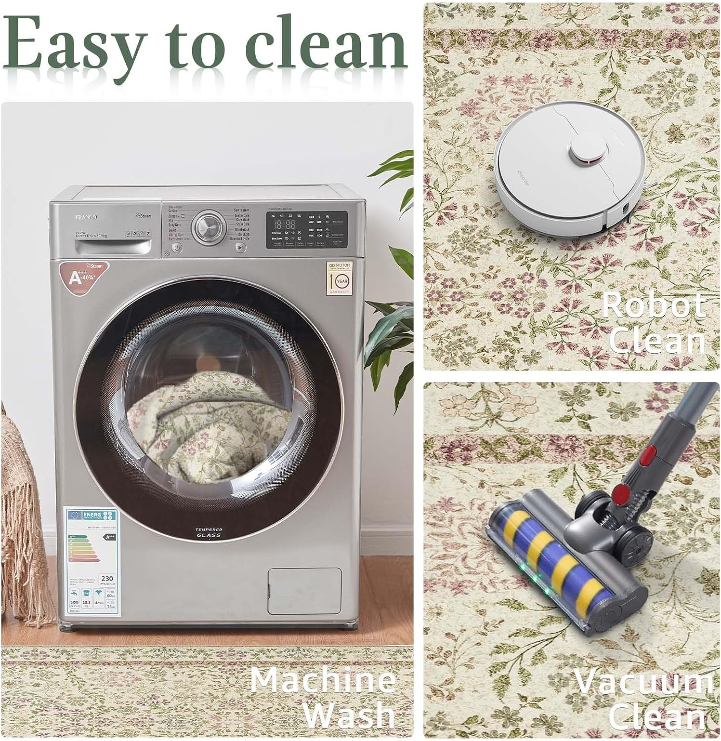 jinchan Zenith Floral 2×3 Rug for Entryway Kitchen Rug Washable Non-Slip Low-Pil