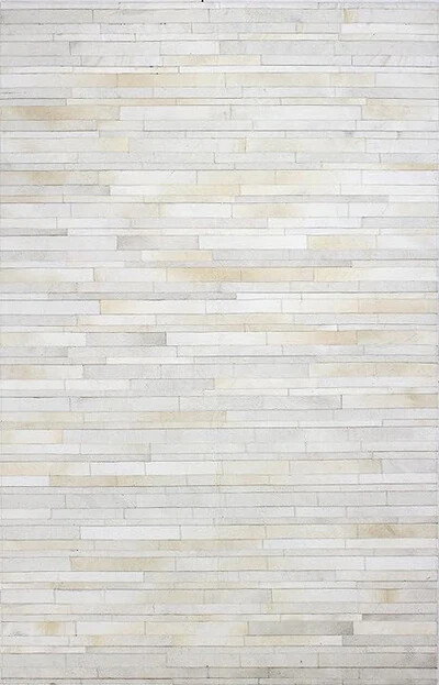 Handmade Leather Patchwork Rug Natural Cowhide Hair-On White Length Stripe Desig