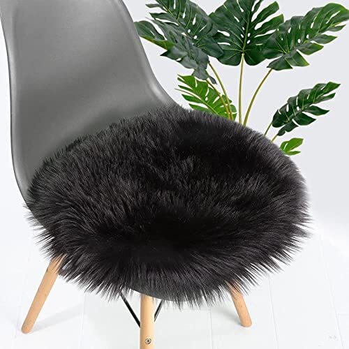 15.7 Inches Mini Round Faux Fur Sheepskin Area Rug, 1.3×1.3 ft Round Black
