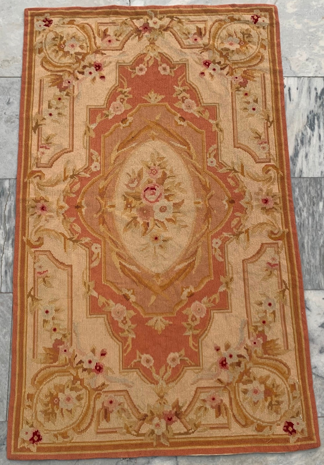 Vintage French Style Handmade Aubusson Rug,Needlepoint Rug 2×4 ft Free Ship
