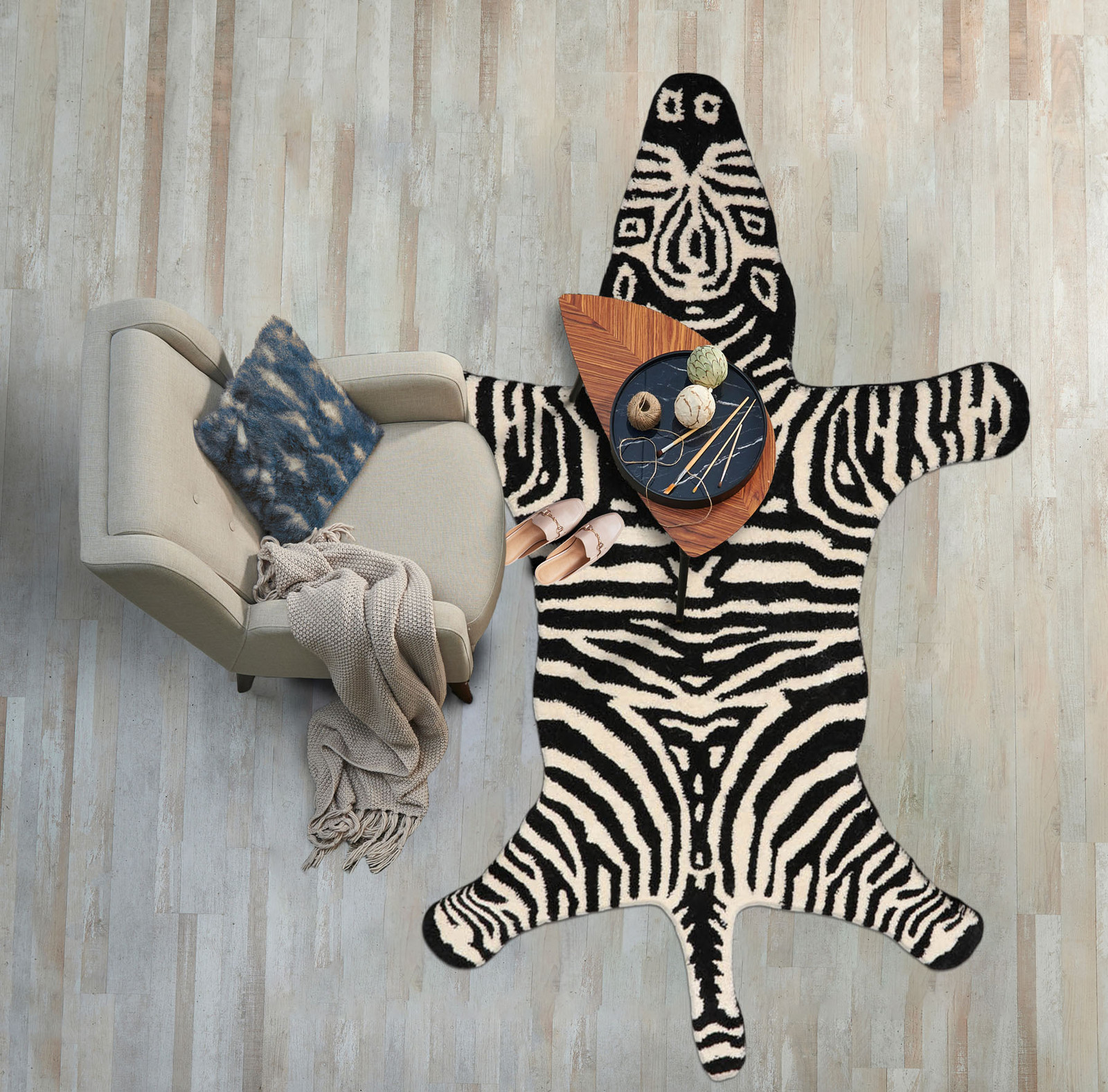 3′ x 5′ Hand Tufted Wool Zebra Novelty/Animal Area Rug Black