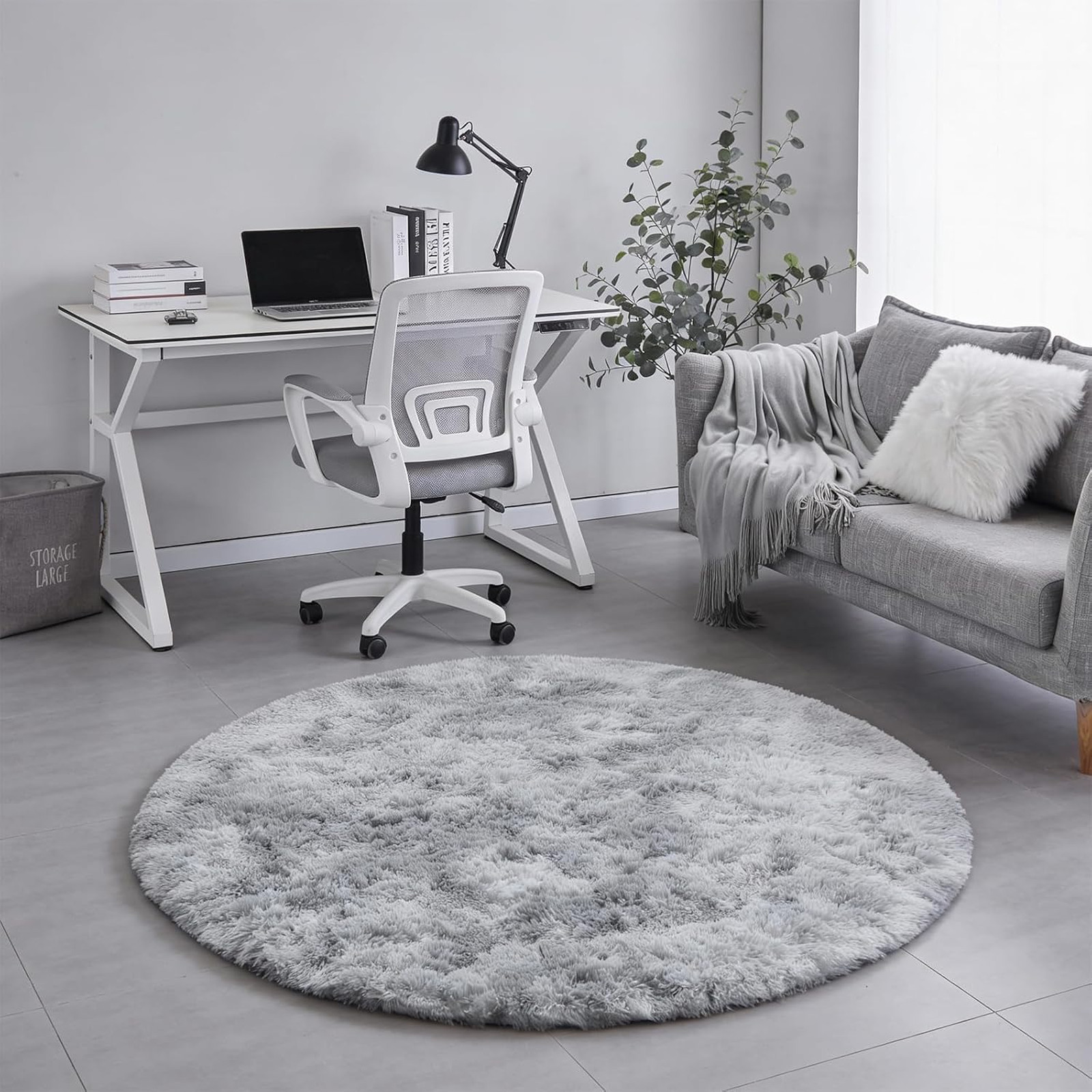 Tie-Dyed Light Grey Round Area Rug 6×6 Ft for Living Room Bedroom Kids Room