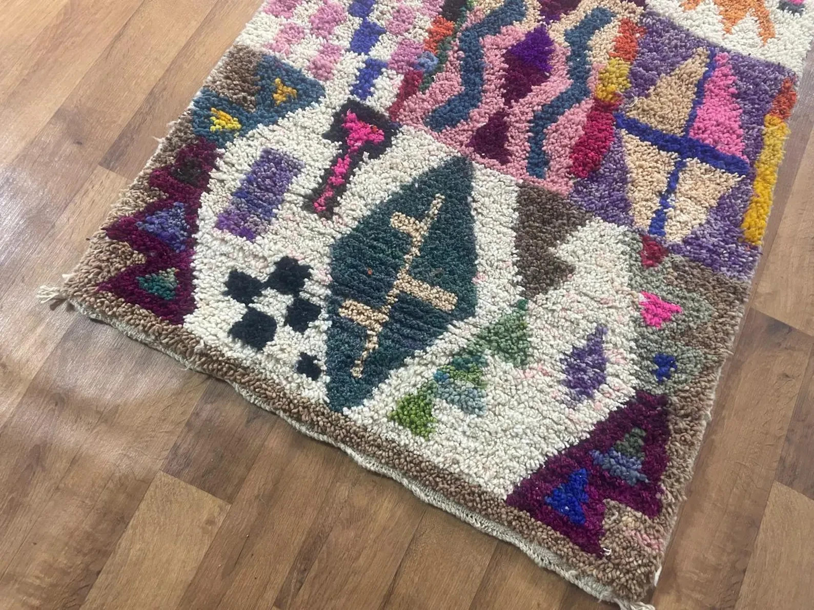 Colorful Bohemain Wool Rug, Handmand Moroccan Patchwork Area Rug