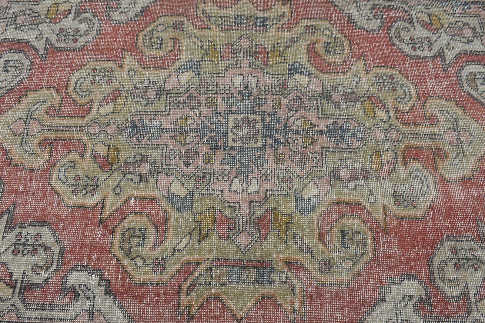 Turkish Vintage Area Rug 4,2×7,3 ft, Red Yellow Ombré Wool Rug