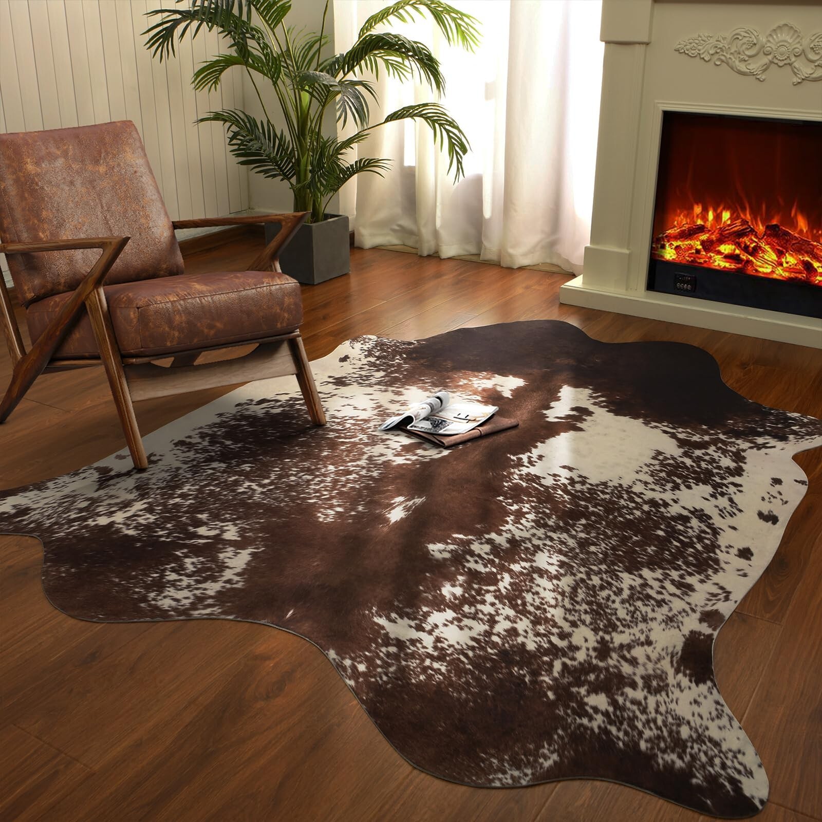 Large Cowhide Rug Faux Cow Rug for Living Room 6.3x7ft Animal Rug Retro Cow H…