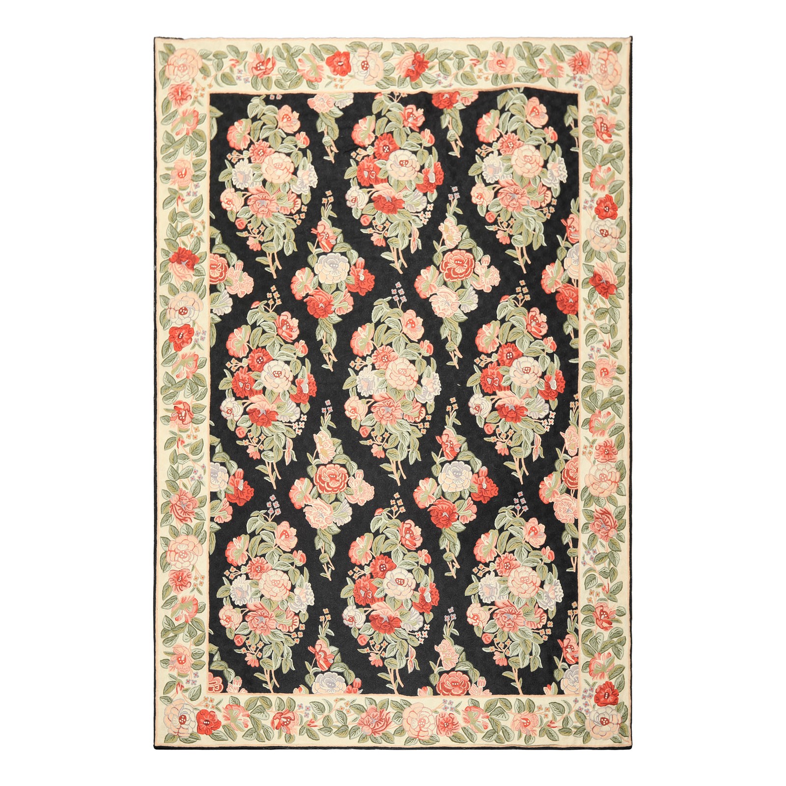 6×9 Hand Woven Wool Charcoal Chainstitch Needlepoint Traditional Floral Rug