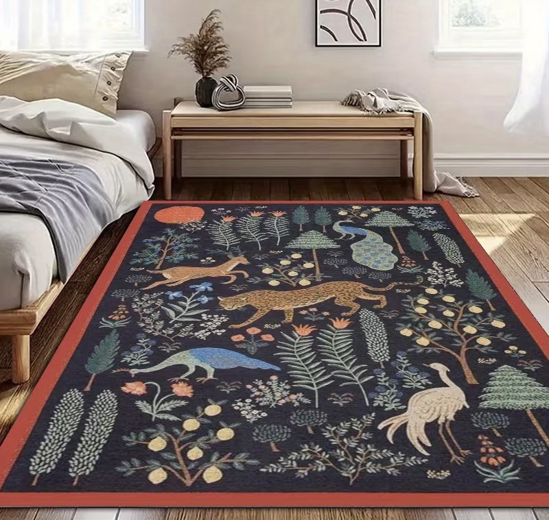 Stunning Bliss Woodland Animal Botanical Jungle Indoor Area Rug 3’4”x5’4” Black
