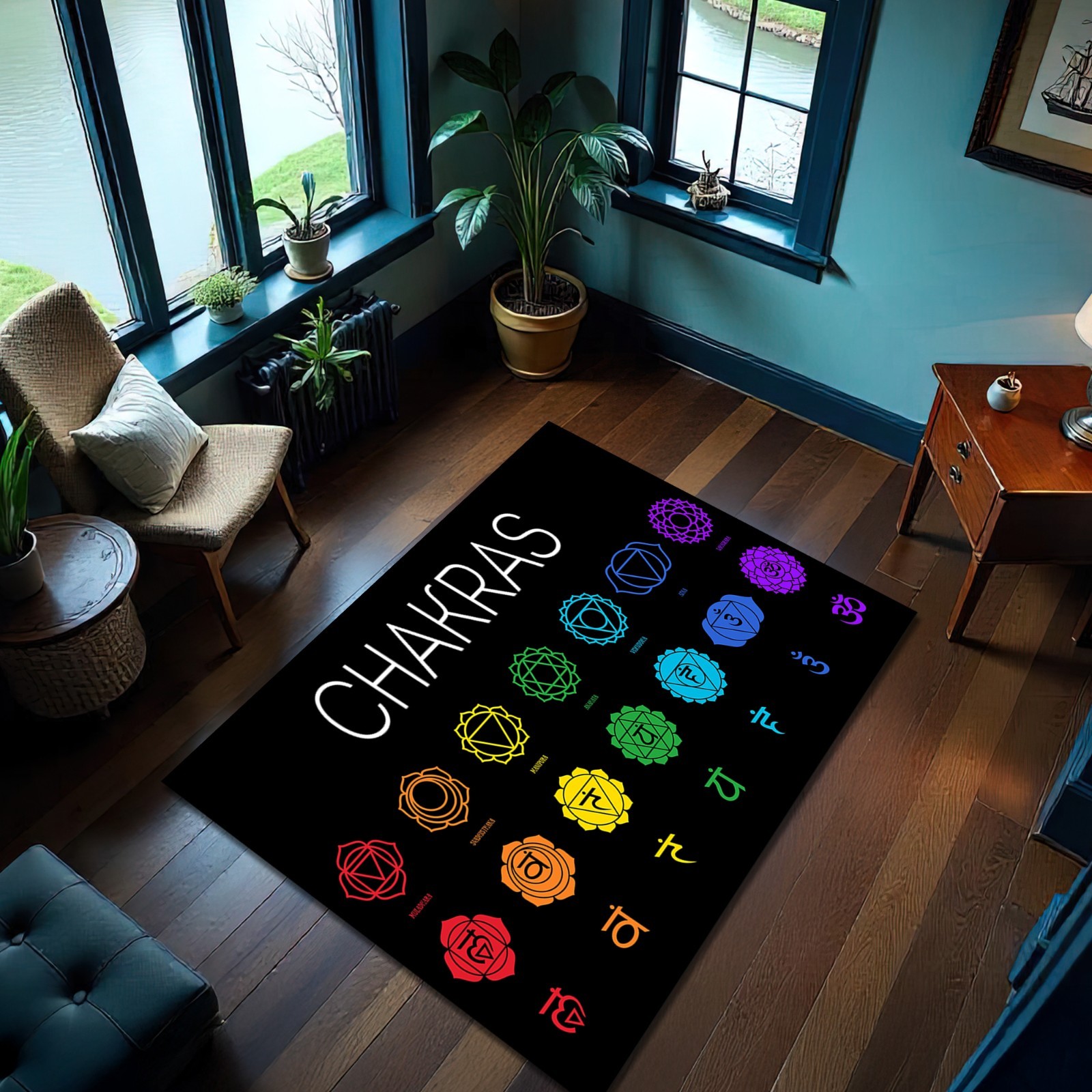 Colorful 7 Chakras Rug Meditation Spiritual Symbol Floor Carpet Yoga Mat