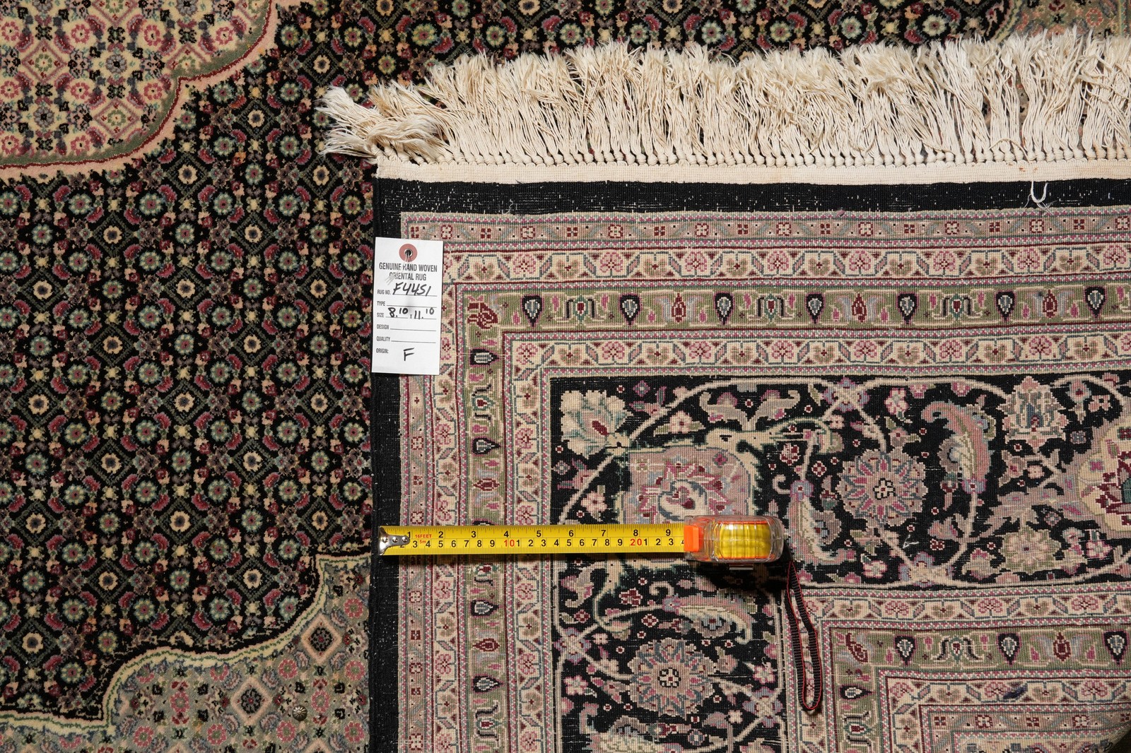 8.10 x 11.10 Black Fine Quality Wool and Silk Tabriiz Mahii Handmade Rug #F-4451