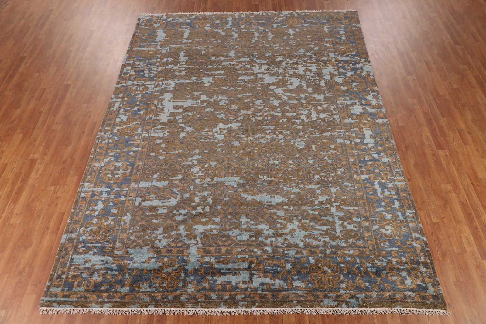 Handmade Abstract Contemporary Area Rug 9×12 Room Size Brown & Blue Modern Rug