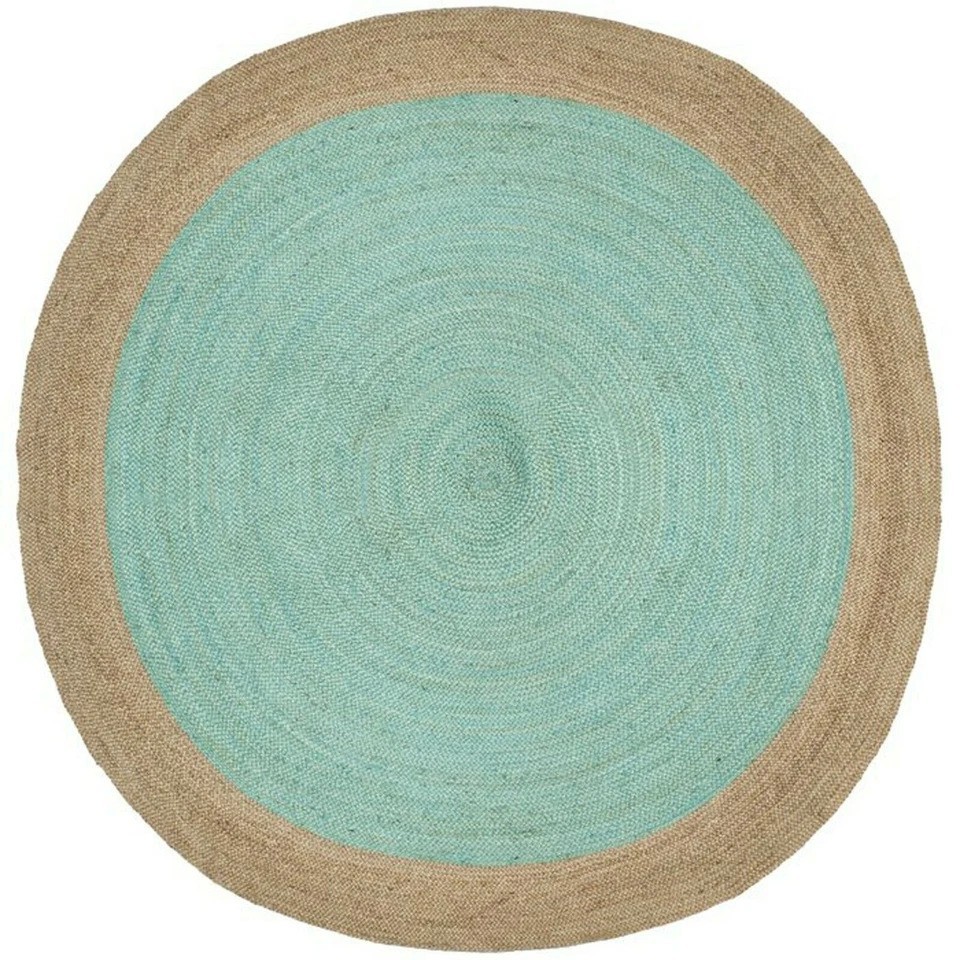 Indianrugs Jute Round Handmade Reversible Mint Green Braided Carpet area rugs