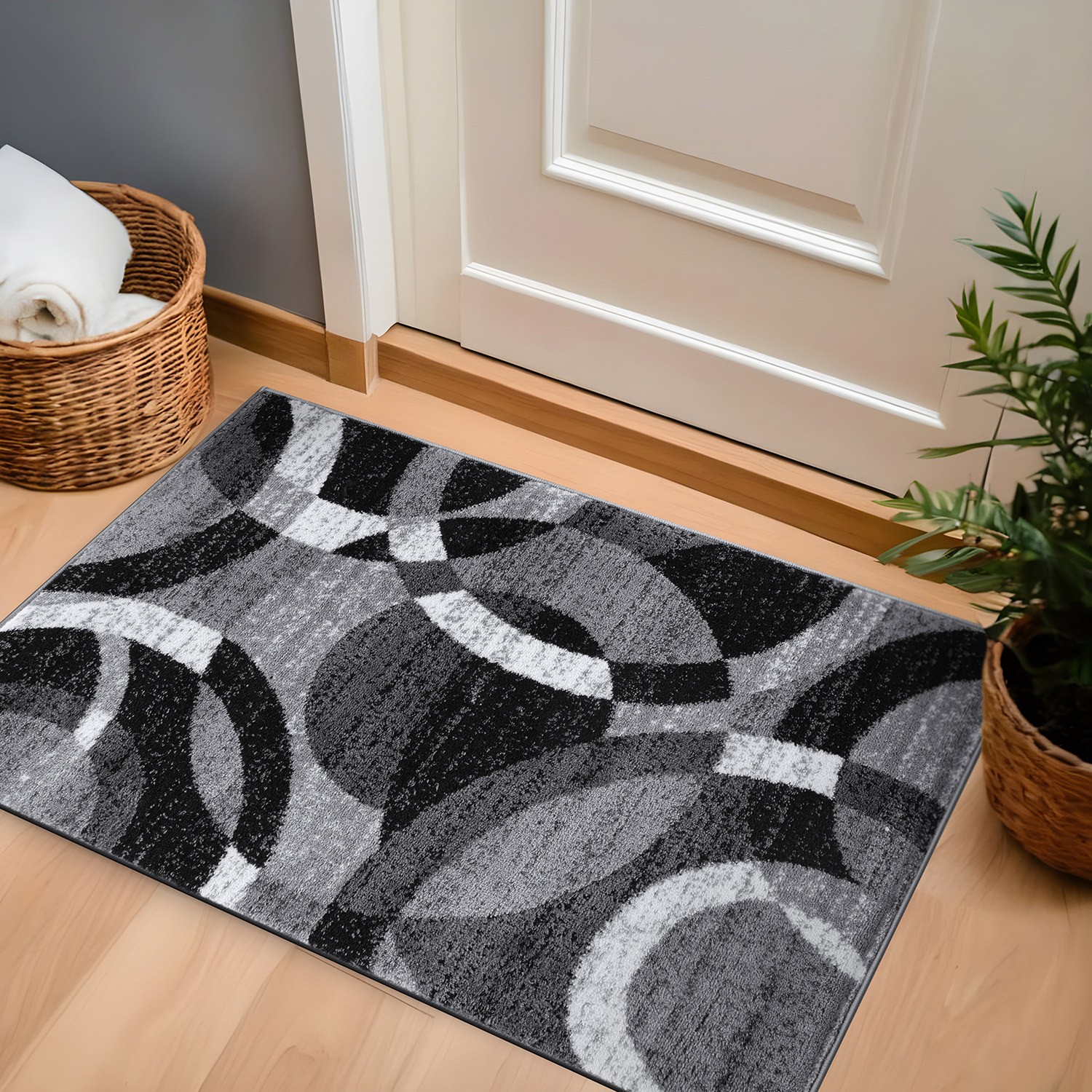 Rugshop Door Rug Geometric Circles Area Rug Hallway Rug Small Rug Gray 2’7″x4′