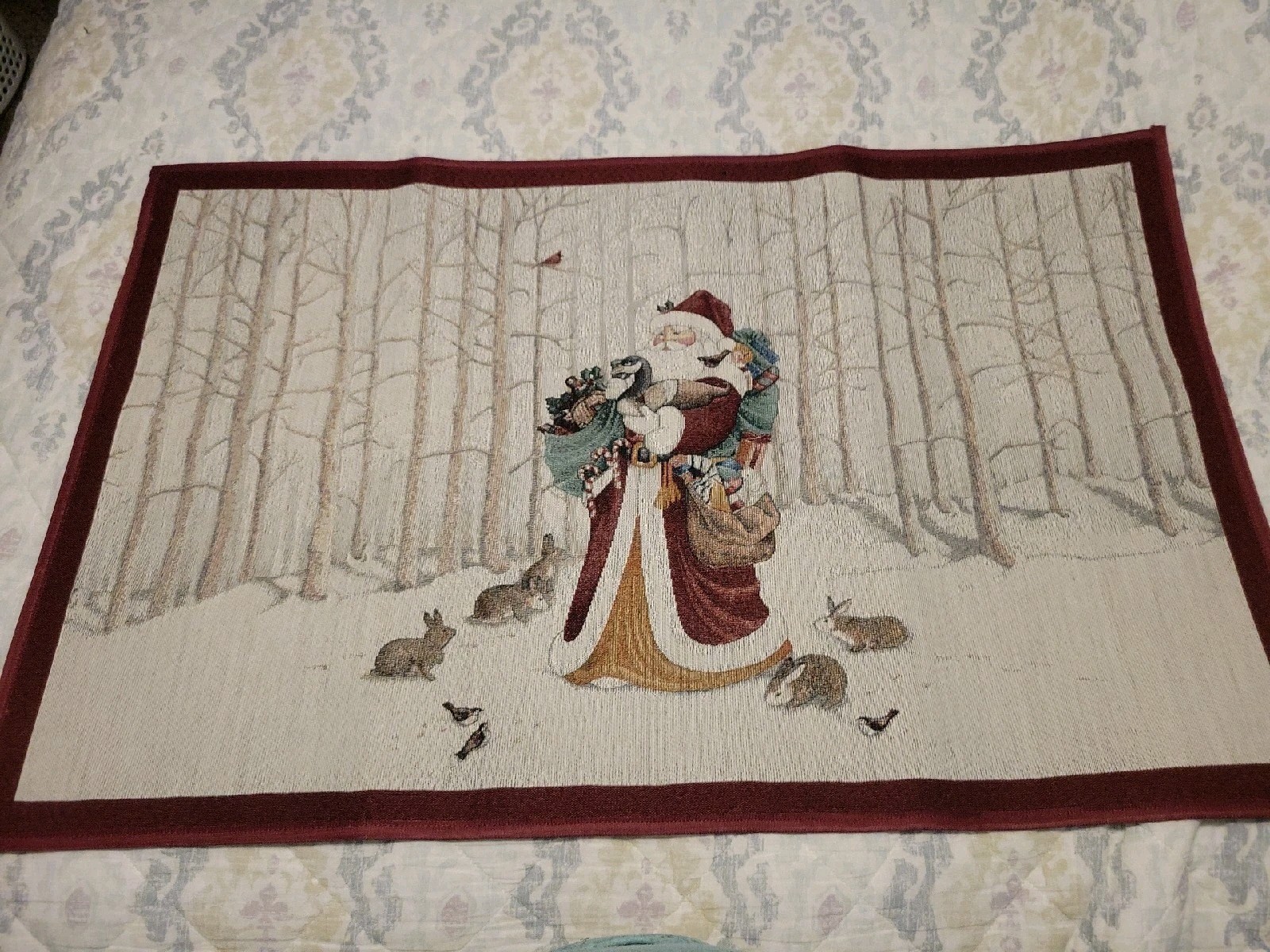 NWT Santa Woodland Animals Tapestry Holiday Accent Rug Christmas Tis The Season
