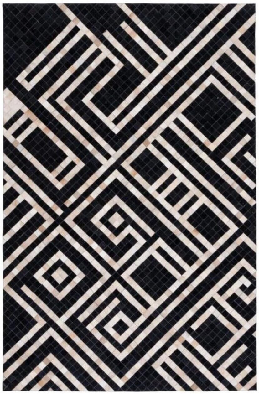 Hand Woven Natural Cowhide Hair on Patch Work Leather Modern Room A-04