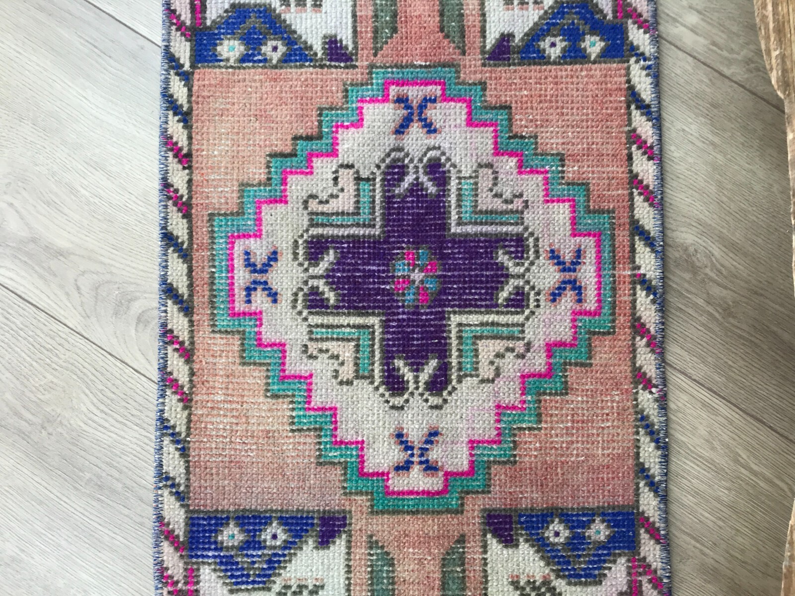 wool turkish rug, mat for kitchen, floor rug, wool porch rug, 1.4 x 2.9 ft