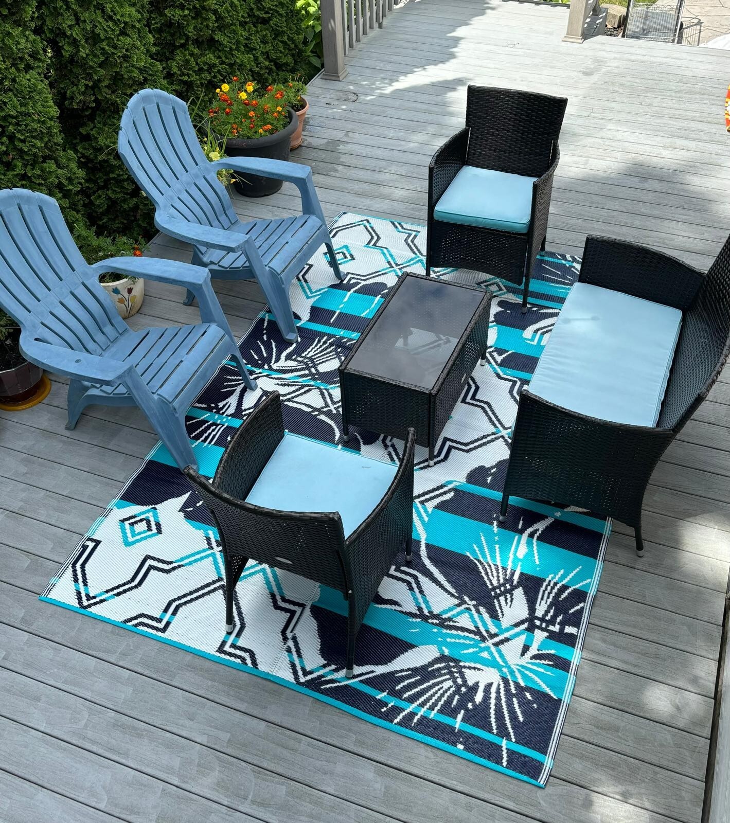 B-USA Outdoor rugs 6×9 Blue Patio decor Waterproof reversible durable RV Camper