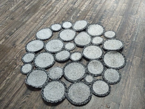 Modern Circles Area 3’2″X3’2″ Round Grey-Antracite Polyester Reversible Rug