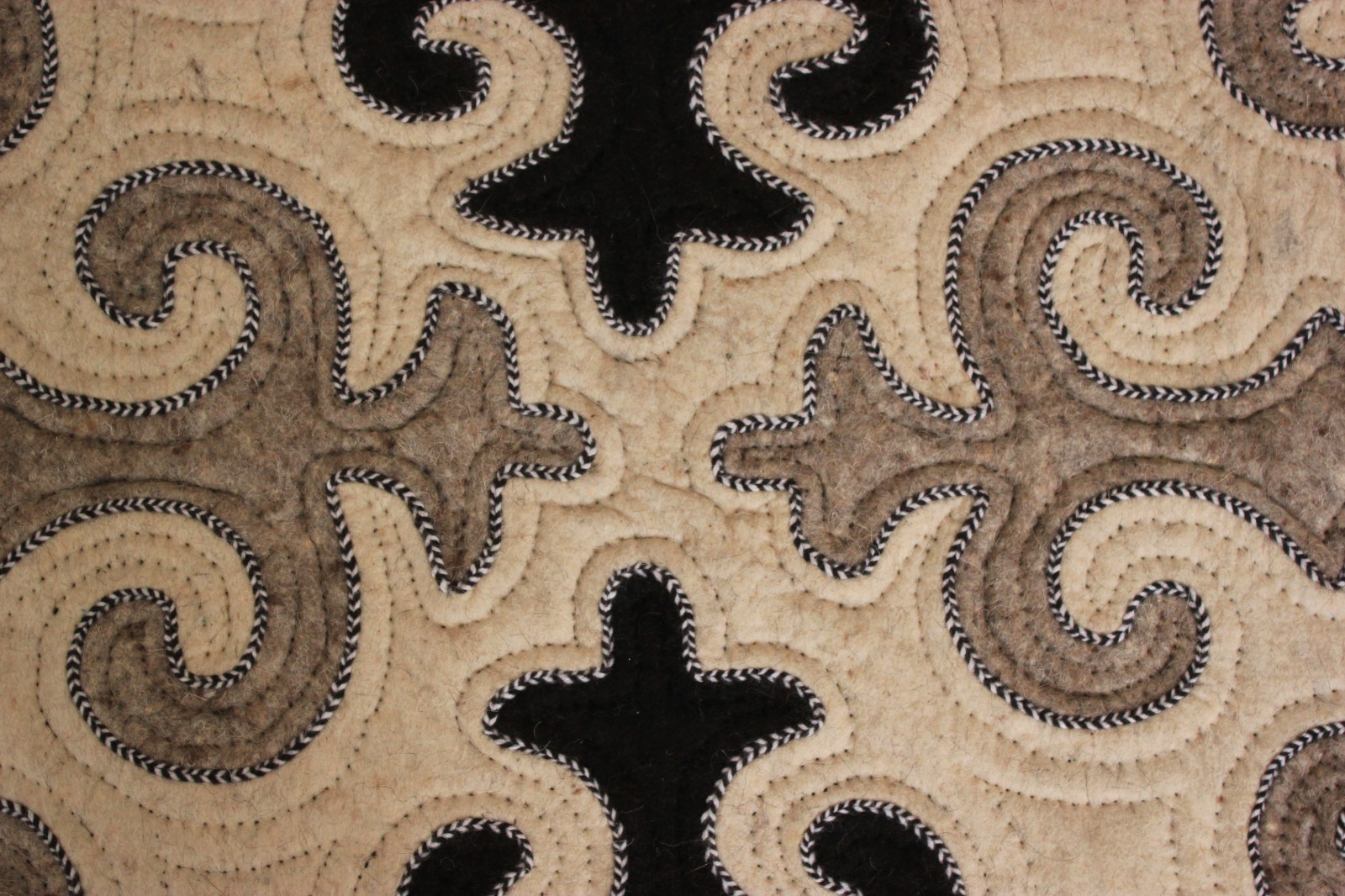 Handmade Area Rug SHYRDAK Traditional Kyrgyz Wool Felt Carpet Black White Gray
