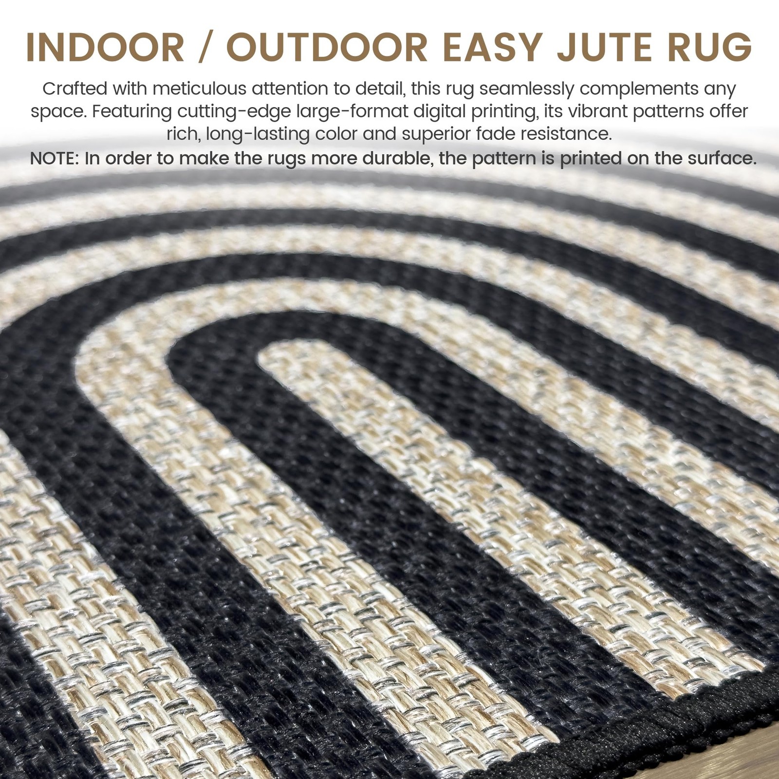 Washable Rainbow Easy Jute Runner Rug 2×6, Black Neutral Modern Boho Geometri…