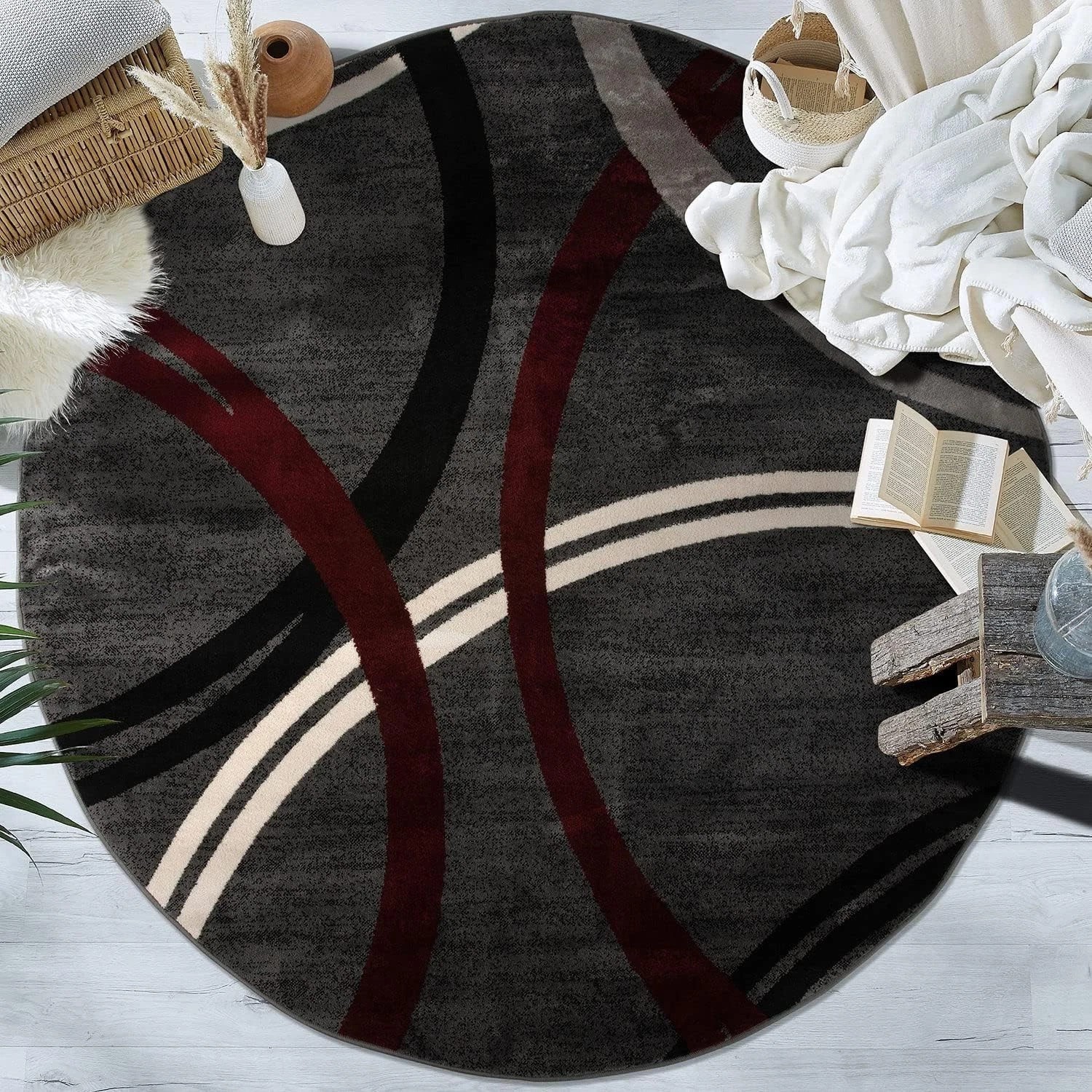 Modern 6’6″ Round Non-Shedding Area Rug – Bold Design for Stylish Interiors