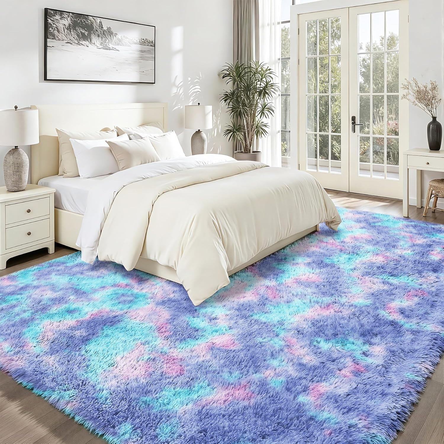 8×10 Fluffy Rugs for Girls Bedroom: Large Shag High Pile Area Rug Upgrade Non-Sl