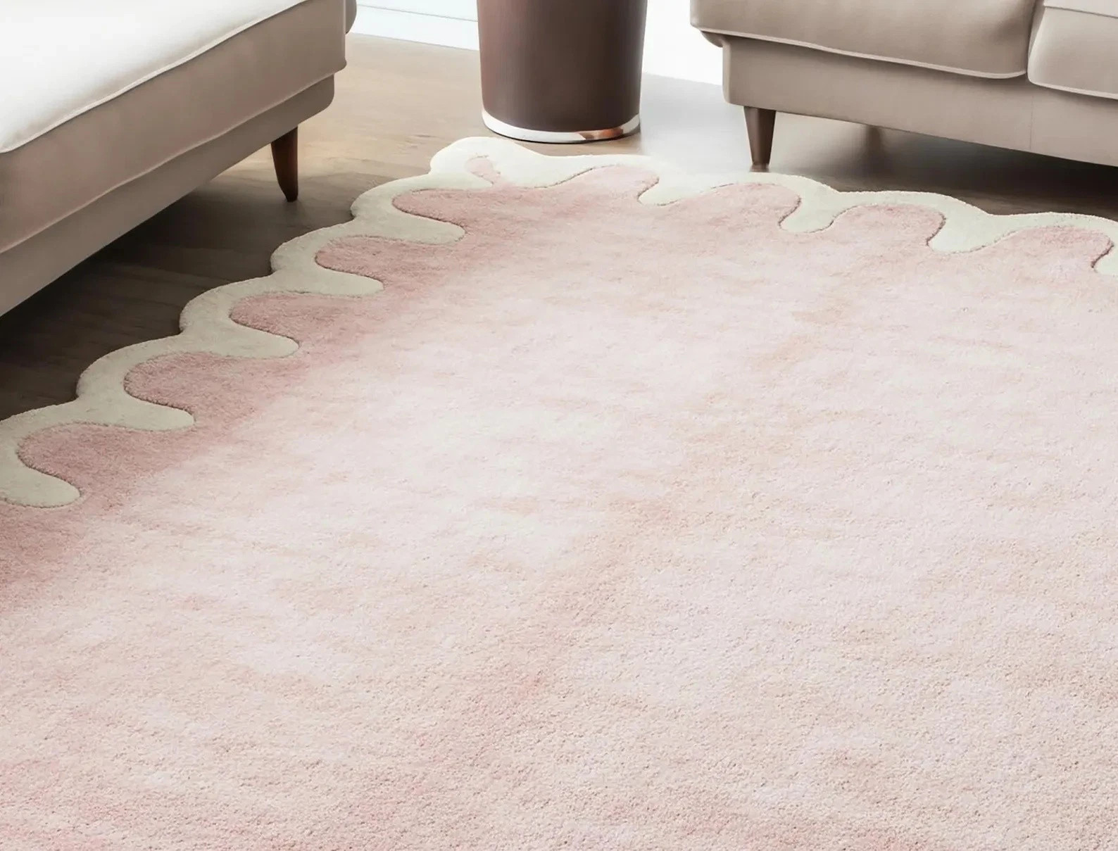 Pink White Scalloped Irregular Shape Modern Abstract Colorful Carpet & Rug