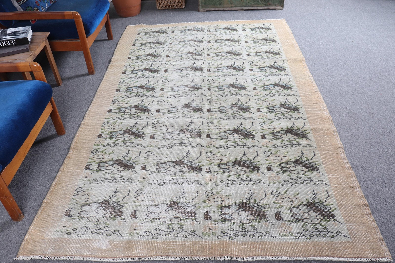 Turkish 5,2×8,5 ft Large Rug, Vintage Rug, Brown Striped Rug