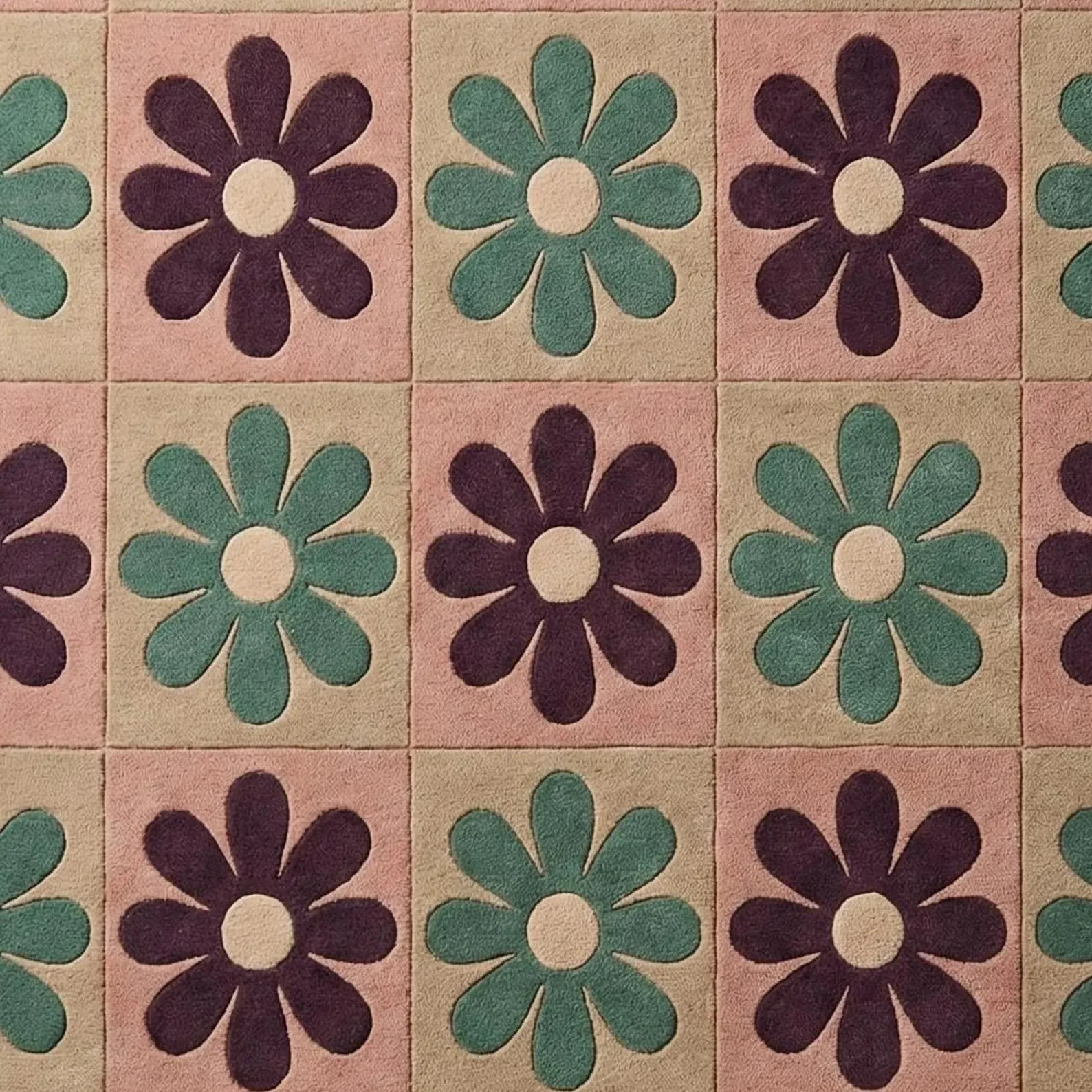 Hand Tufted Wool Floral Area Rug, Retro Pastel Flower Carpet Living Room Carpet