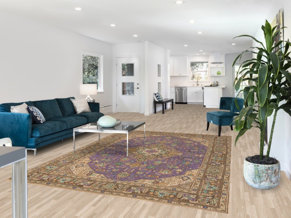 Purple Over-Dyed Wool Floral Living Room Area Rug Vintage Traditional Rug 7×10
