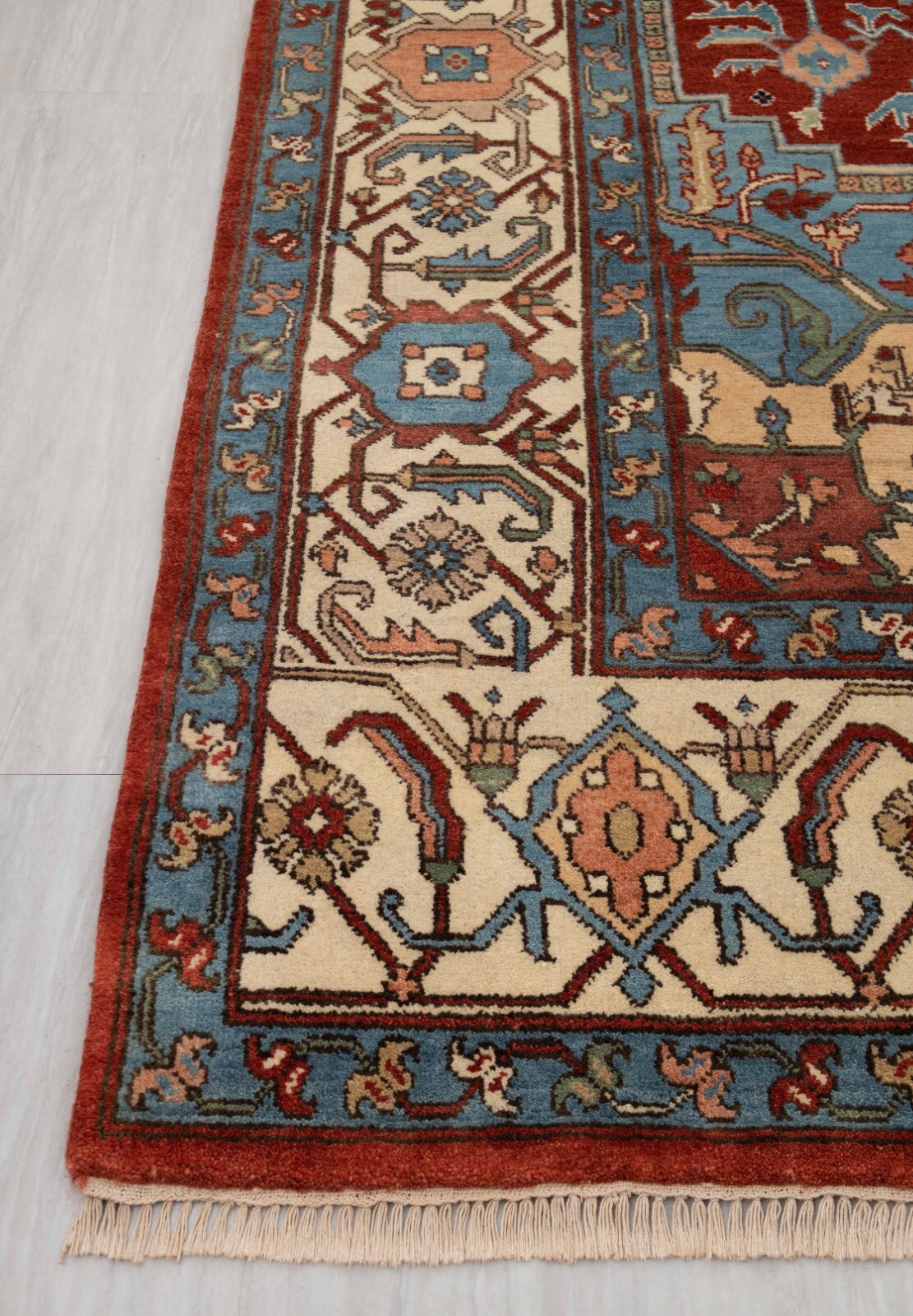 10×14 Rust Cream Classic Heriz Serapi Premium Quality Hand Knotted Wool Rug