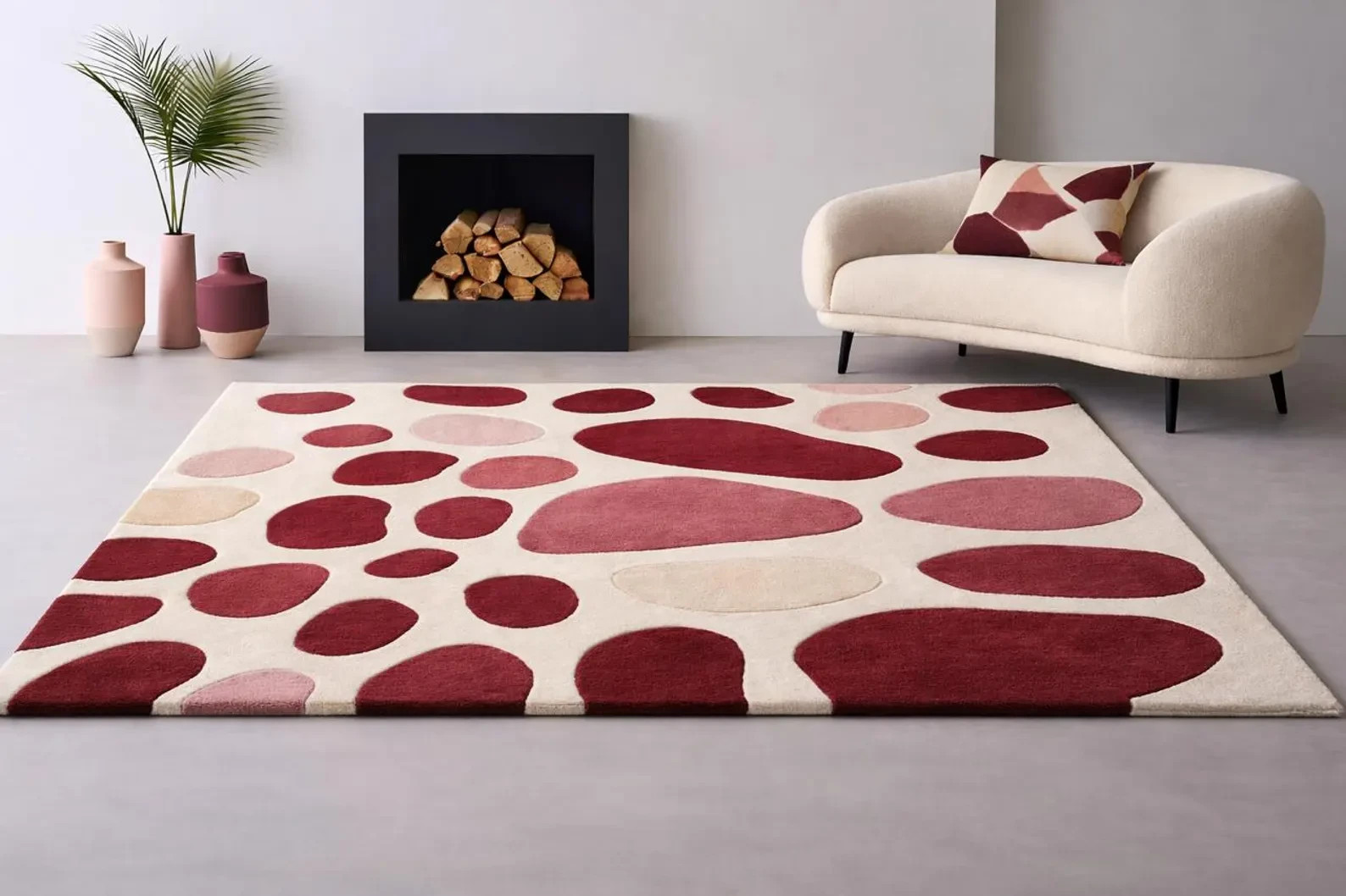 Handmade Hand-Tufted Abstract Wool Rug 8×10 | Red Blush Beige Pebble Pattern |