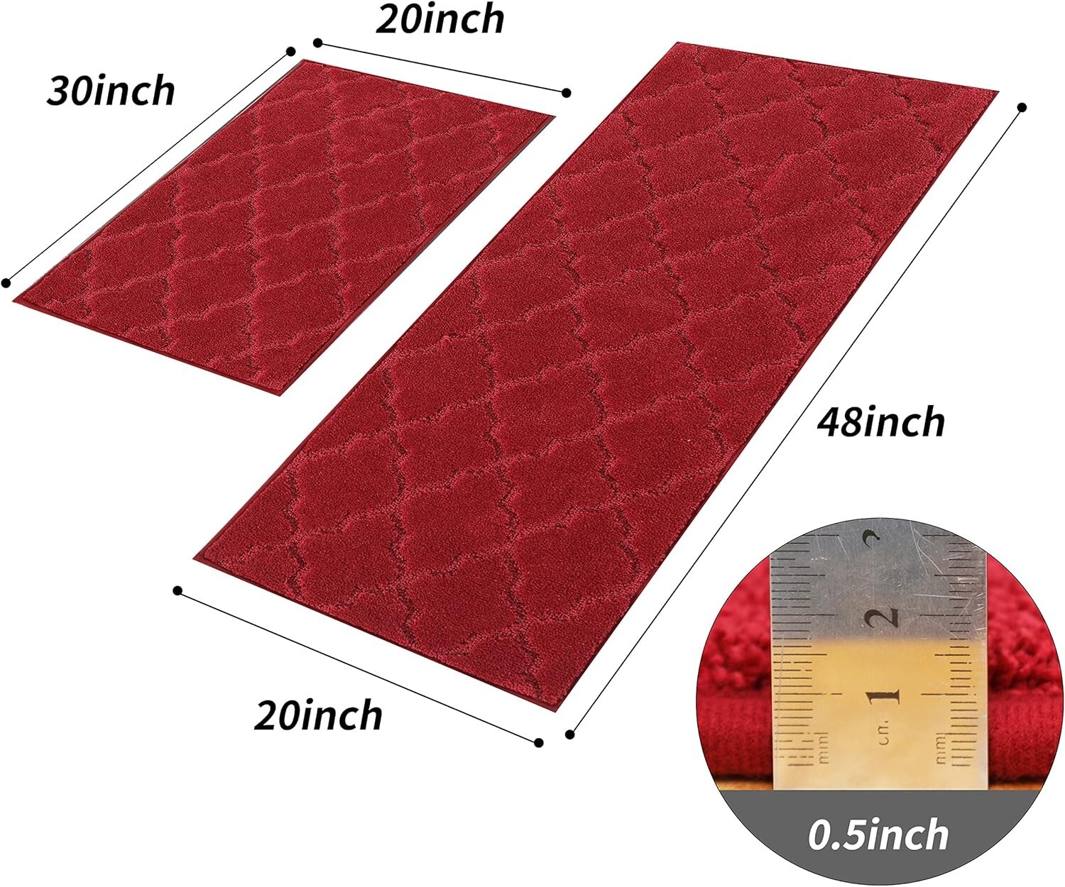 Stylish Non-Slip Kitchen Mats Set [20×30 & 20×48] – Machine Washable & Red
