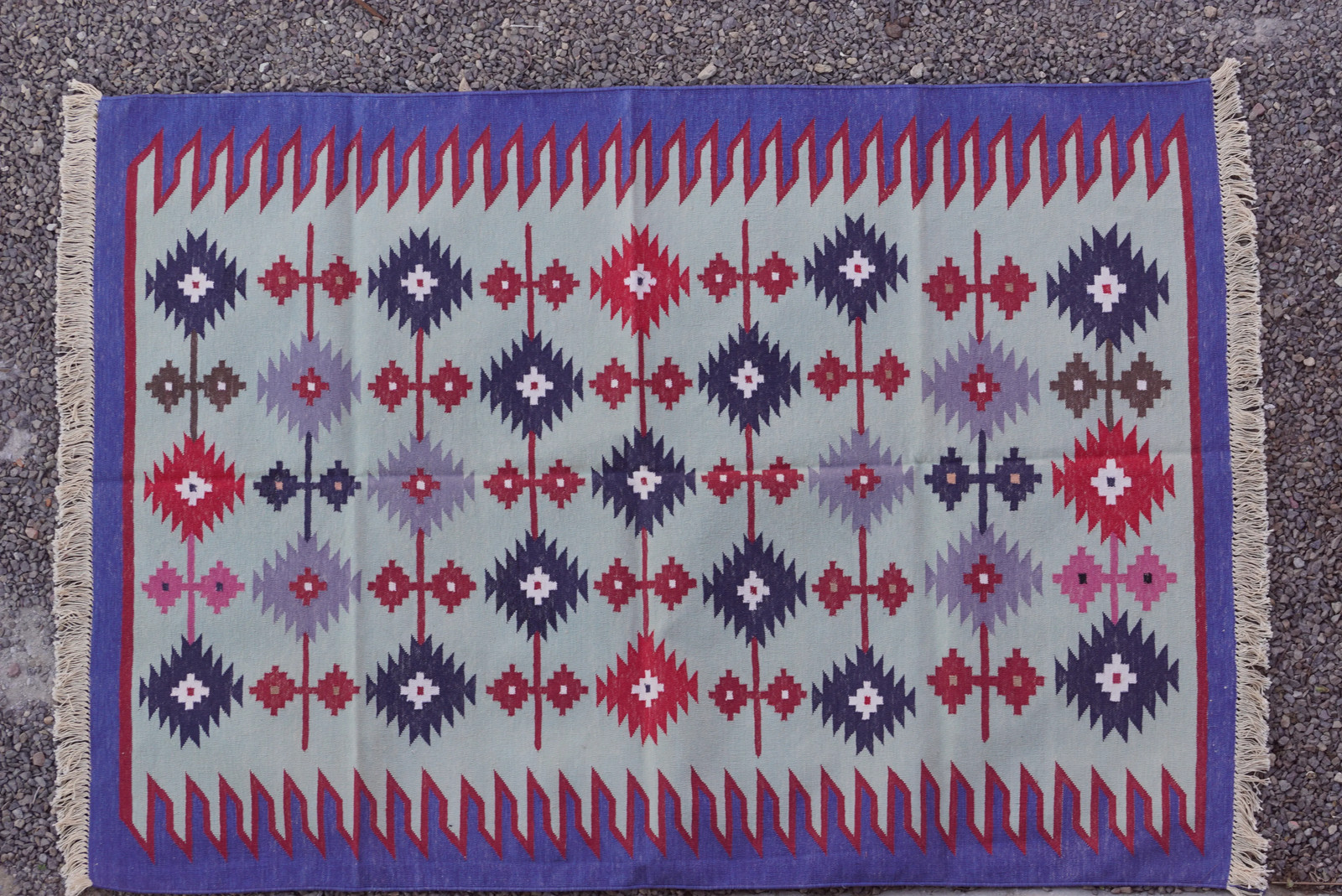Rugmoda Cotton Blue Red Geometric 4×6 ft Kilim Living Room Area Rug